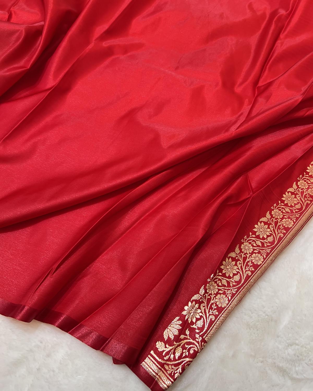 Plain Red Banarasi Saree designer blouse piece