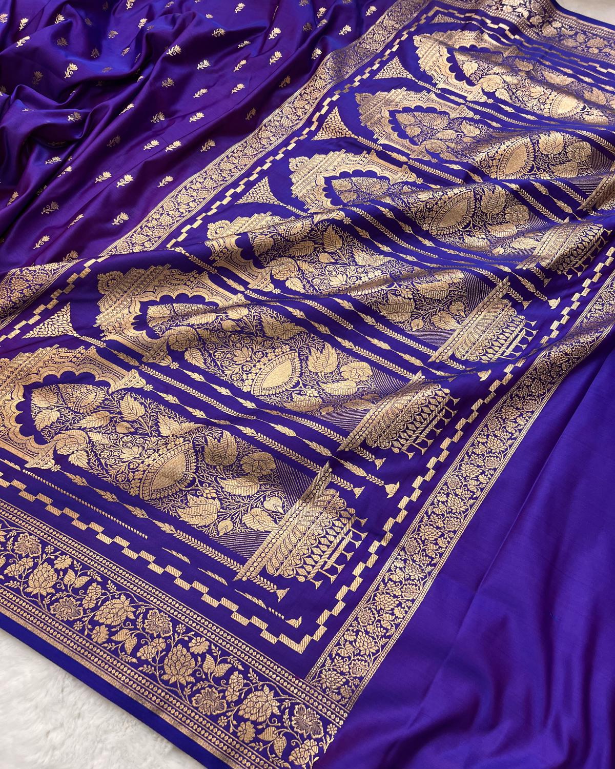 Cross Purple Banarasi Floral Booti Mashru Silk Saree