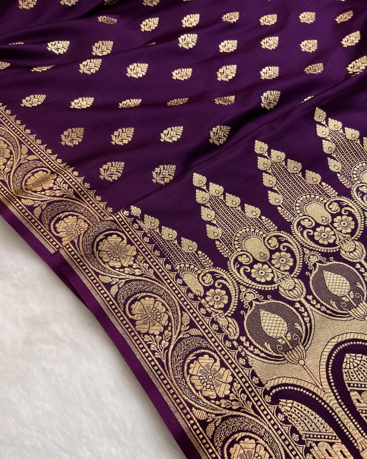 Soft katan texture of purple banarasi saree with zai work for traditional wear- Niyarah | buy premium saree