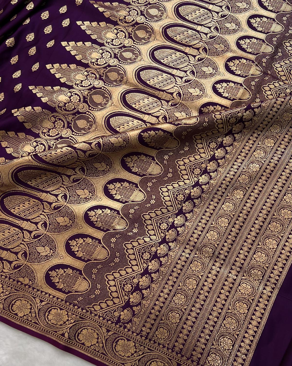 beautiful Pallu with floral zari design on purple banarasi katan silk saree _ Niyarah | buy festive saree online