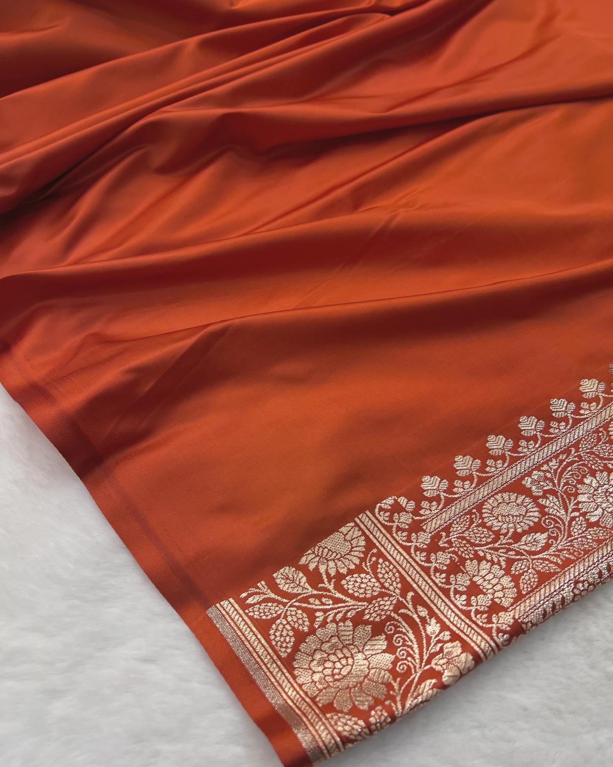 Deep Purple-Orange Banarasi Leafy Booti Katan Silk Saree