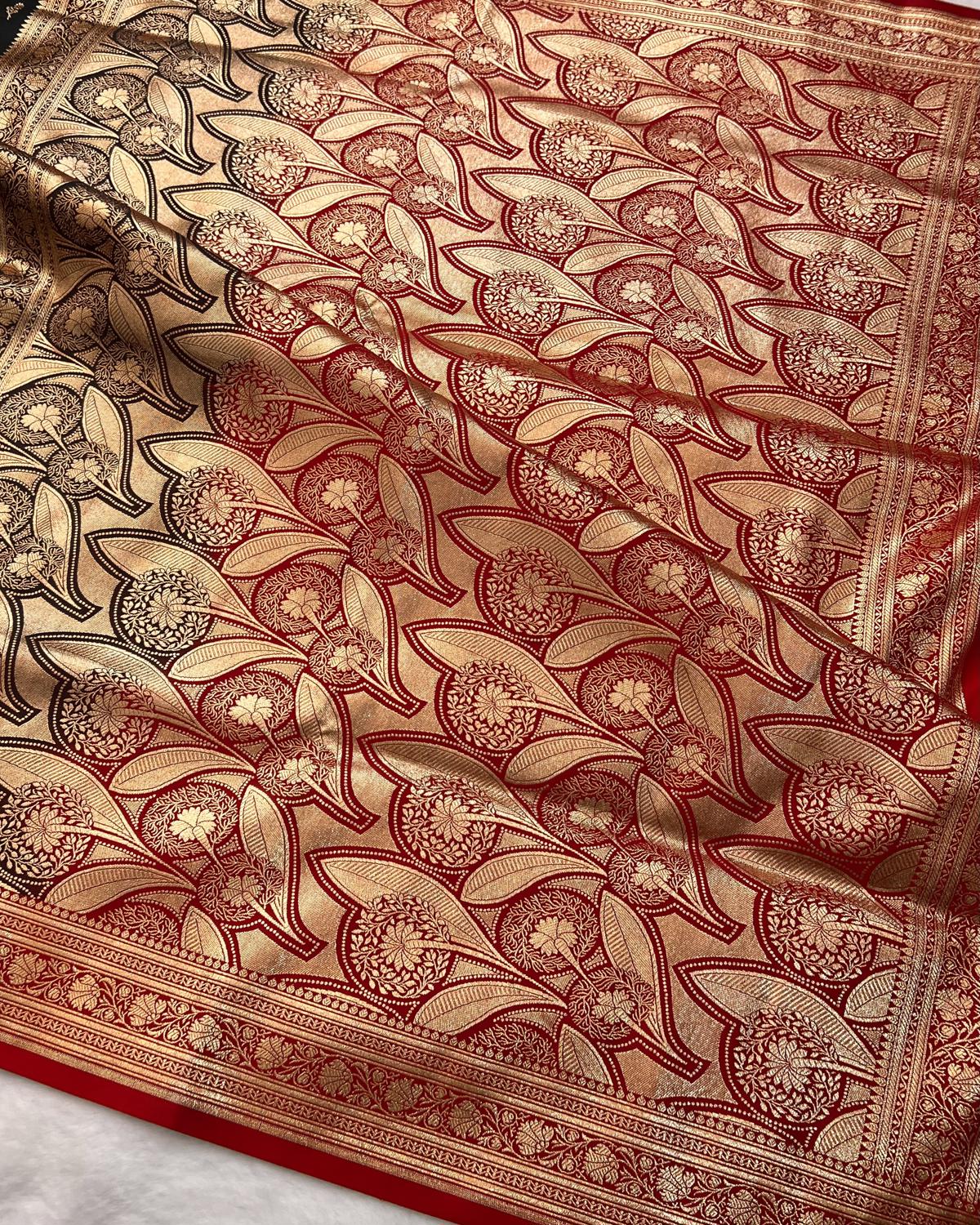 Dark Rama-Red Shade Banarasi Floral Booti Katan Silk Saree