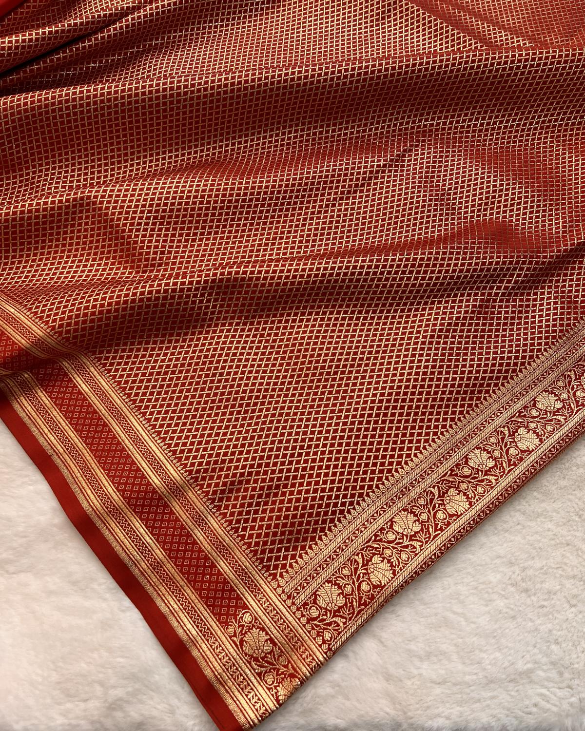 Dark Rama-Red Shade Banarasi Floral Booti Katan Silk Saree