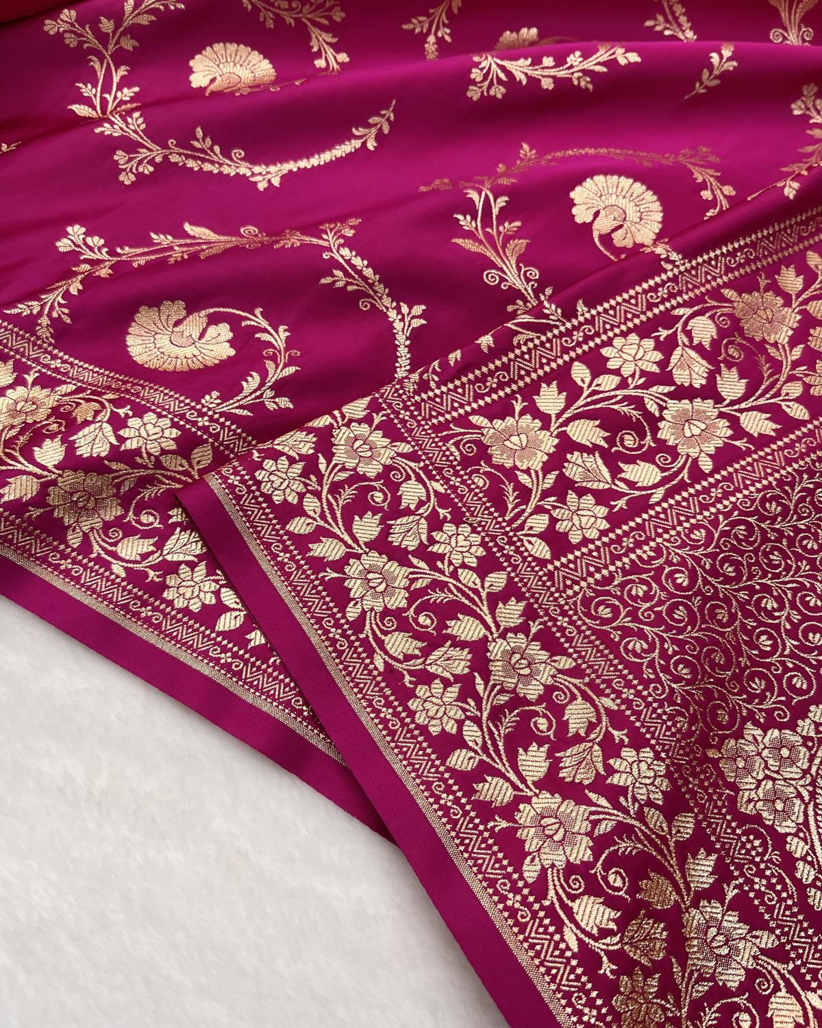 Rani Pink Banarasi Floral Jaal Pattern Katan Silk Saree