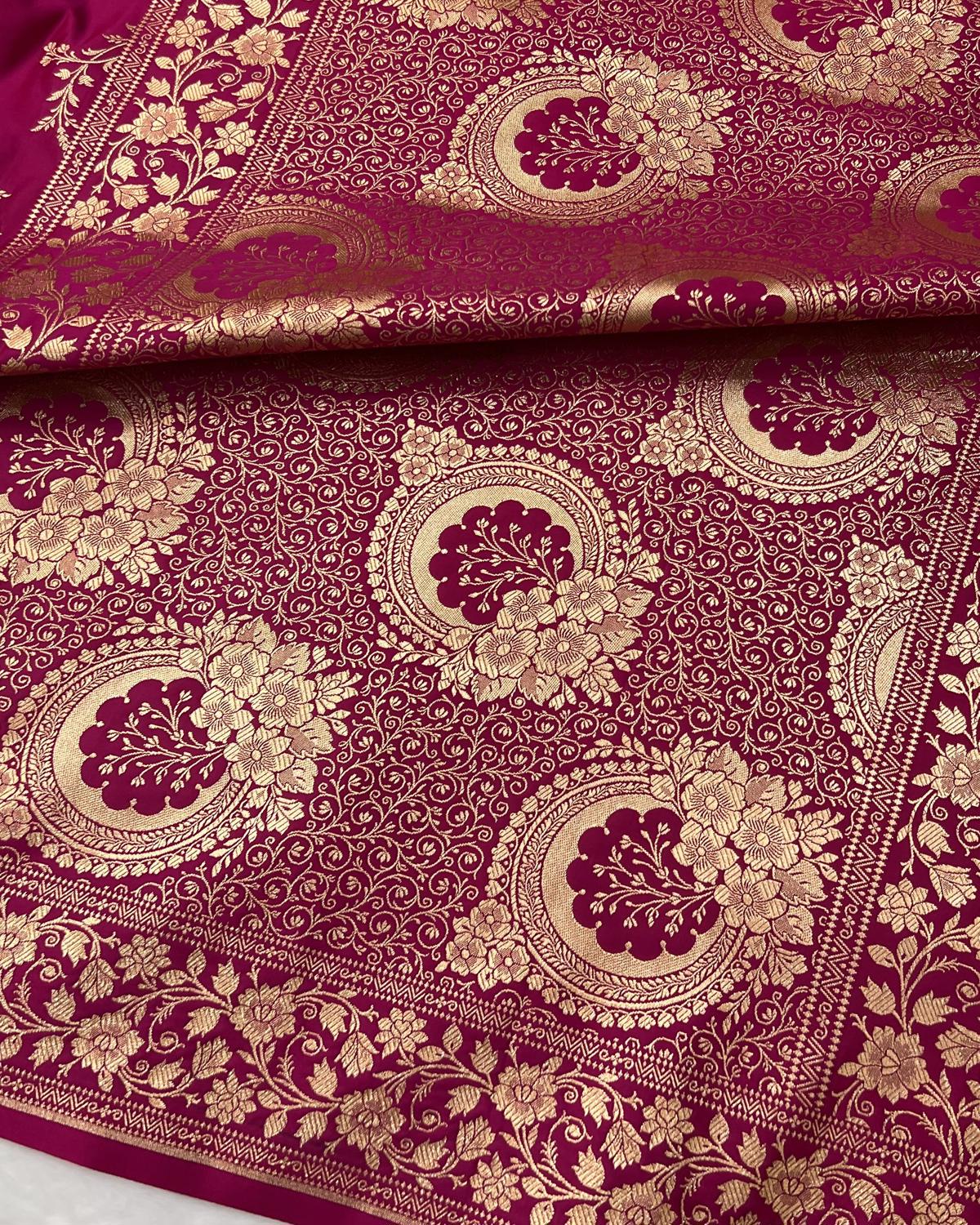 Rani Pink Banarasi Floral Jaal Pattern Katan Silk Saree