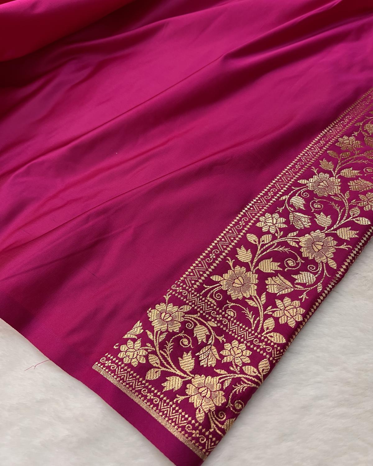 Rani Pink Banarasi Floral Jaal Pattern Katan Silk Saree