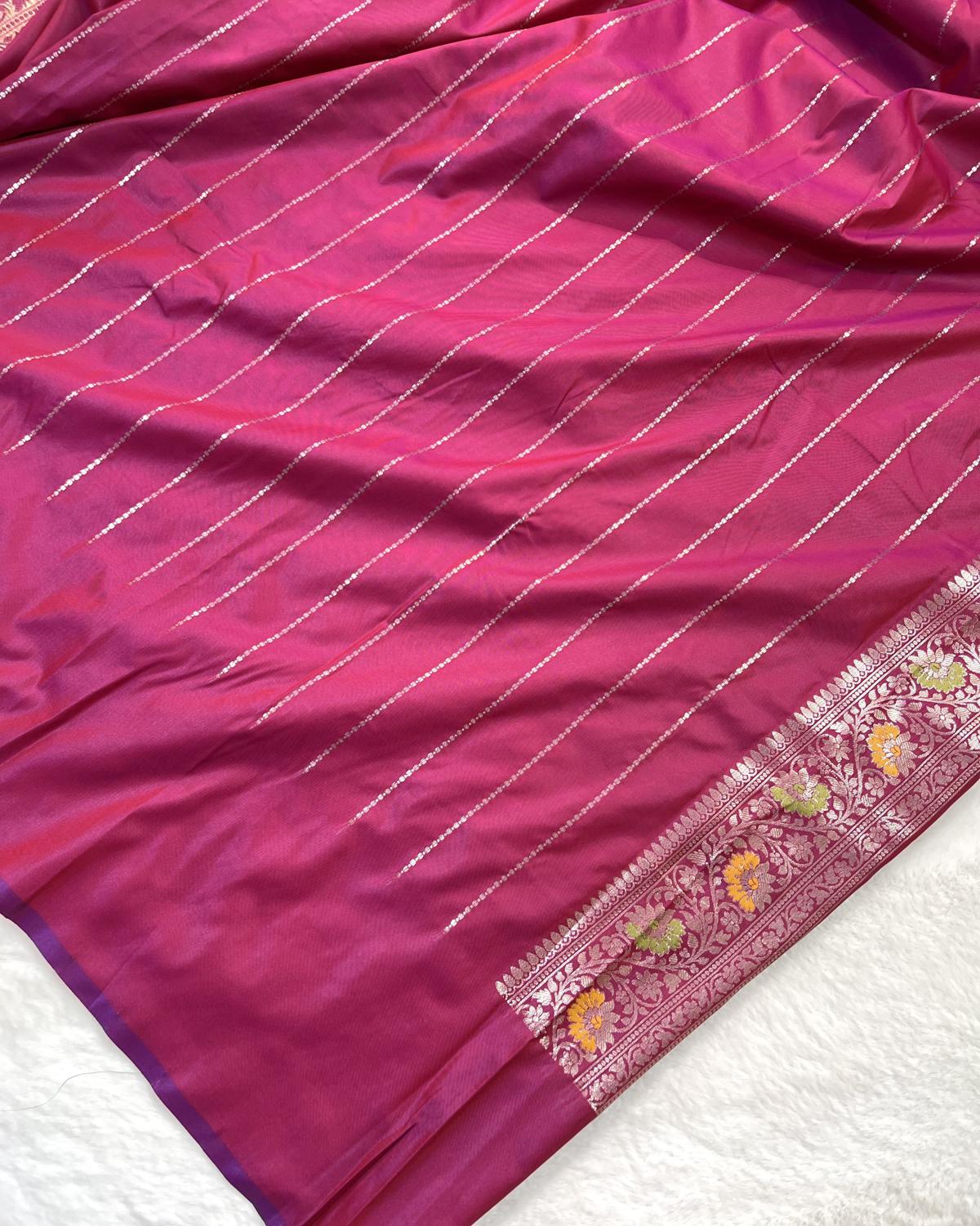 Partywear Rani Pink Banarasi Leafy Boota Meena Border Katan Silk Saree
