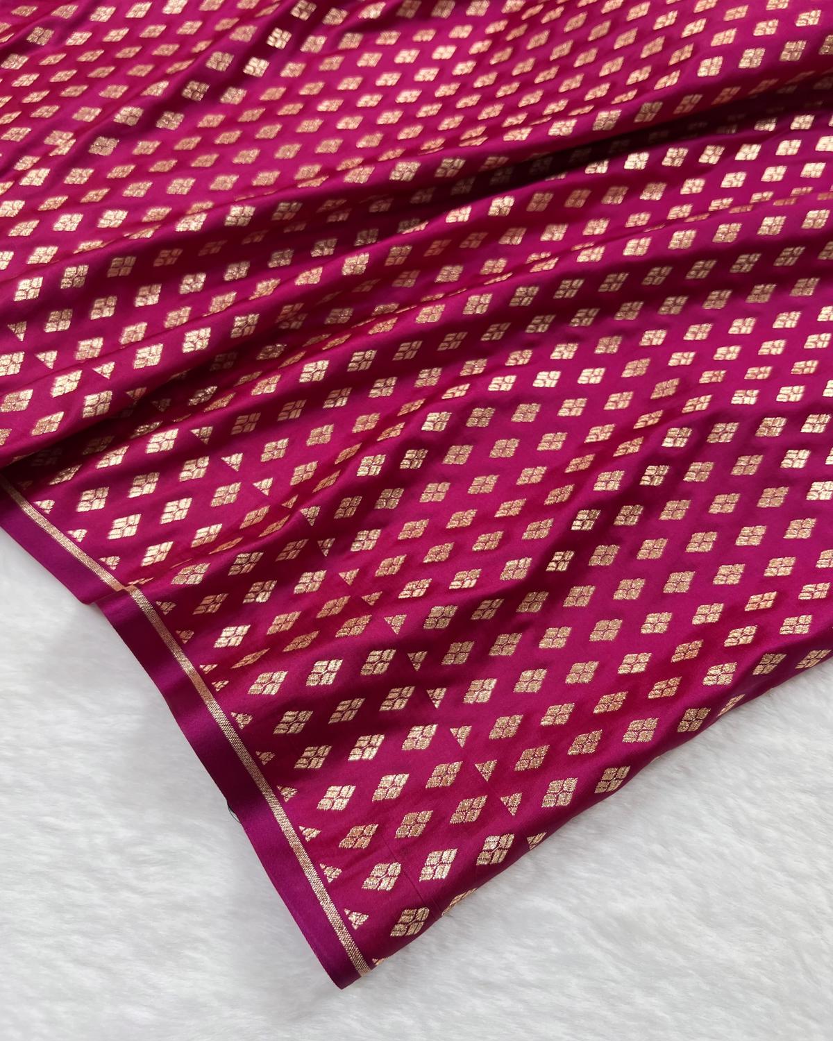 Rani Pink Shades Banarasi Floral Double booti Mashru Katan Silk Saree