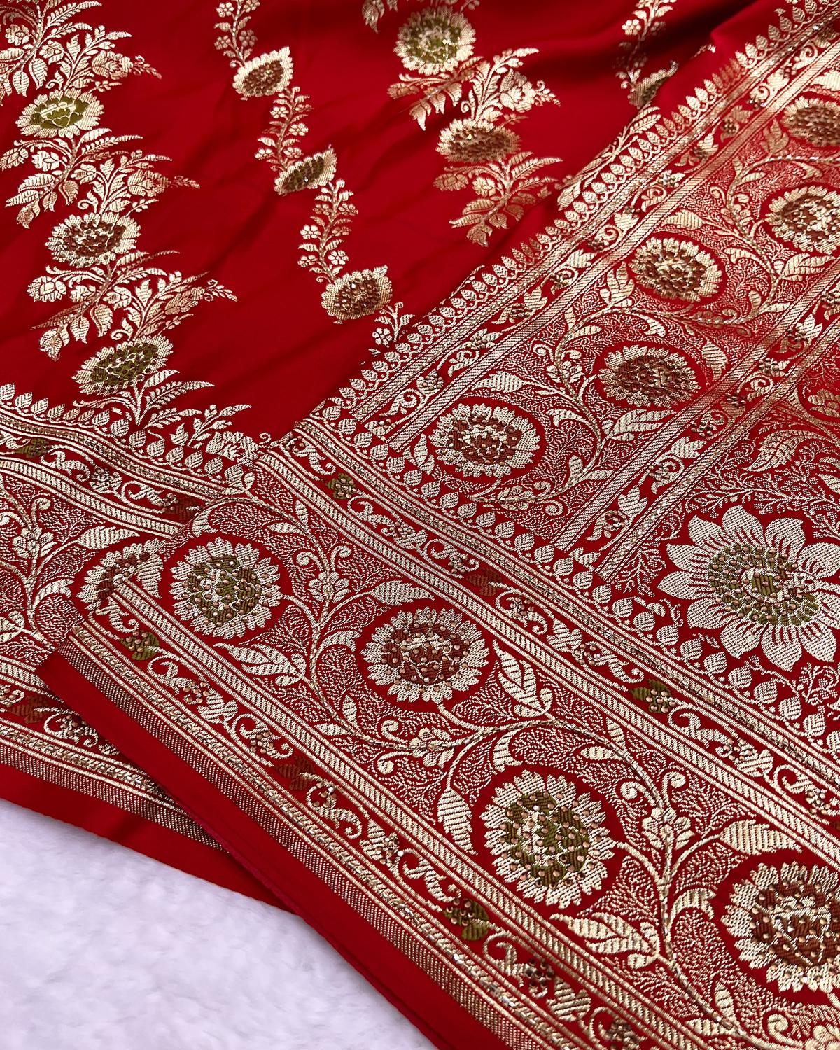red bridal swarowski saree for wedding