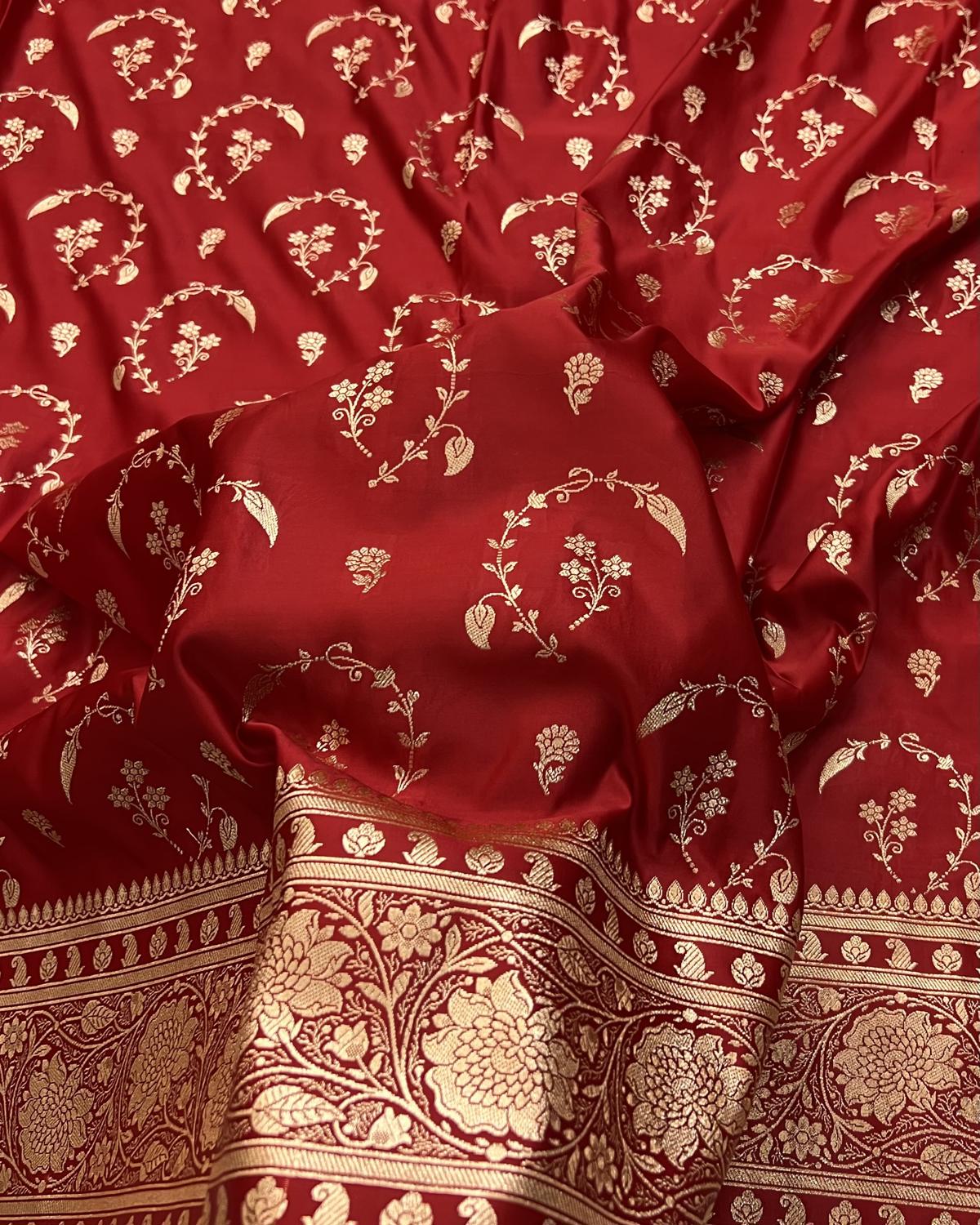 Red Banarasi Bel Booti Jaal Pattern Katan Silk Saree
