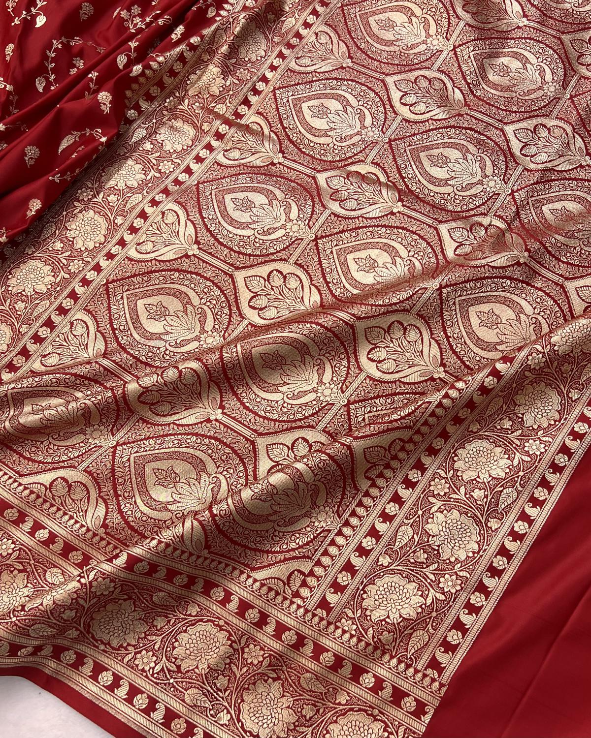 Red Banarasi Bel Booti Jaal Pattern Katan Silk Saree