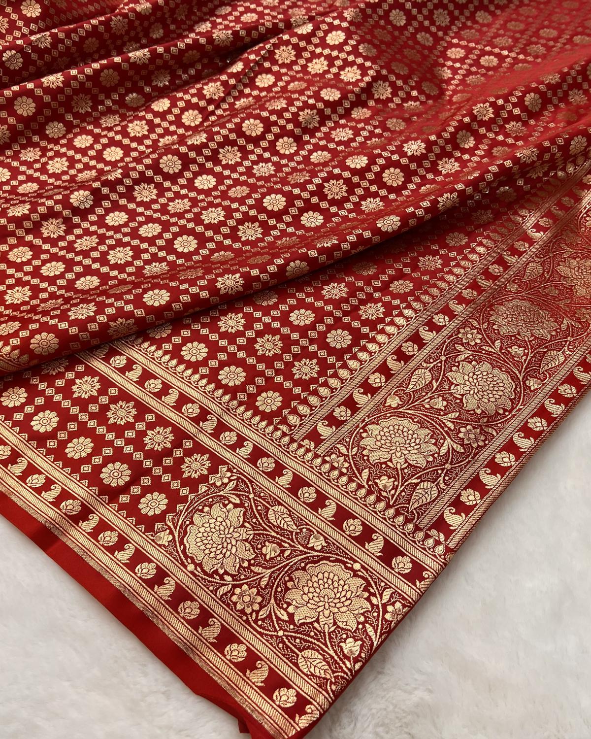 Red Banarasi Bel Booti Jaal Pattern Katan Silk Saree