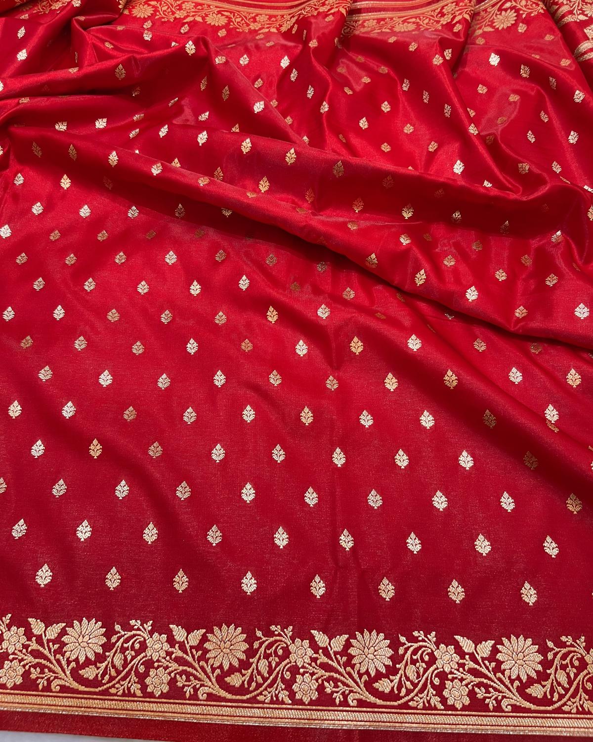 Red small buti mashru silk saree