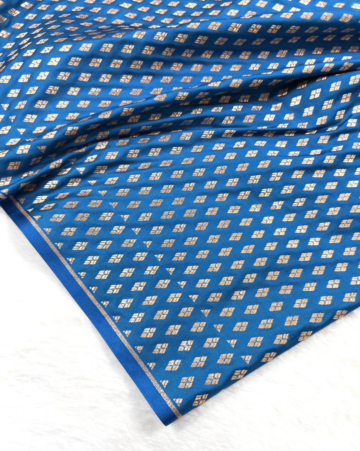 Blue Shades Banarasi Floral Double booti Mashru Katan Silk Saree