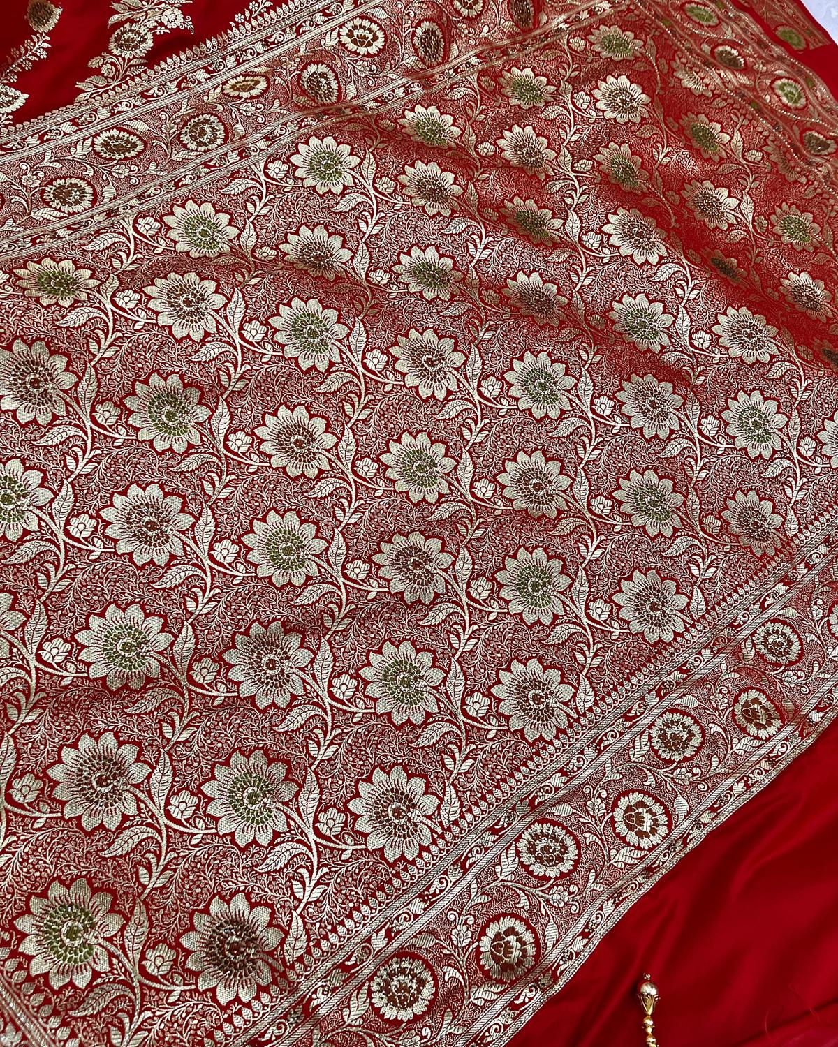 golden zari woven pallu with swarowski buta dana work pallu