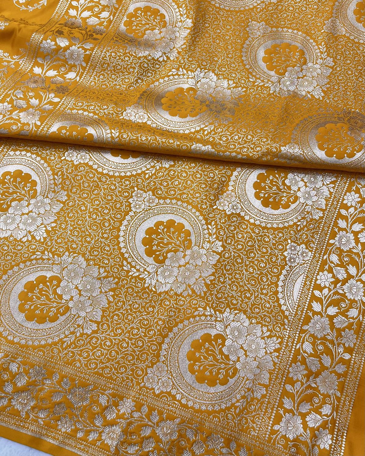 Yellow Shade Banarasi Floral Jaal Pattern Katan Silk Saree