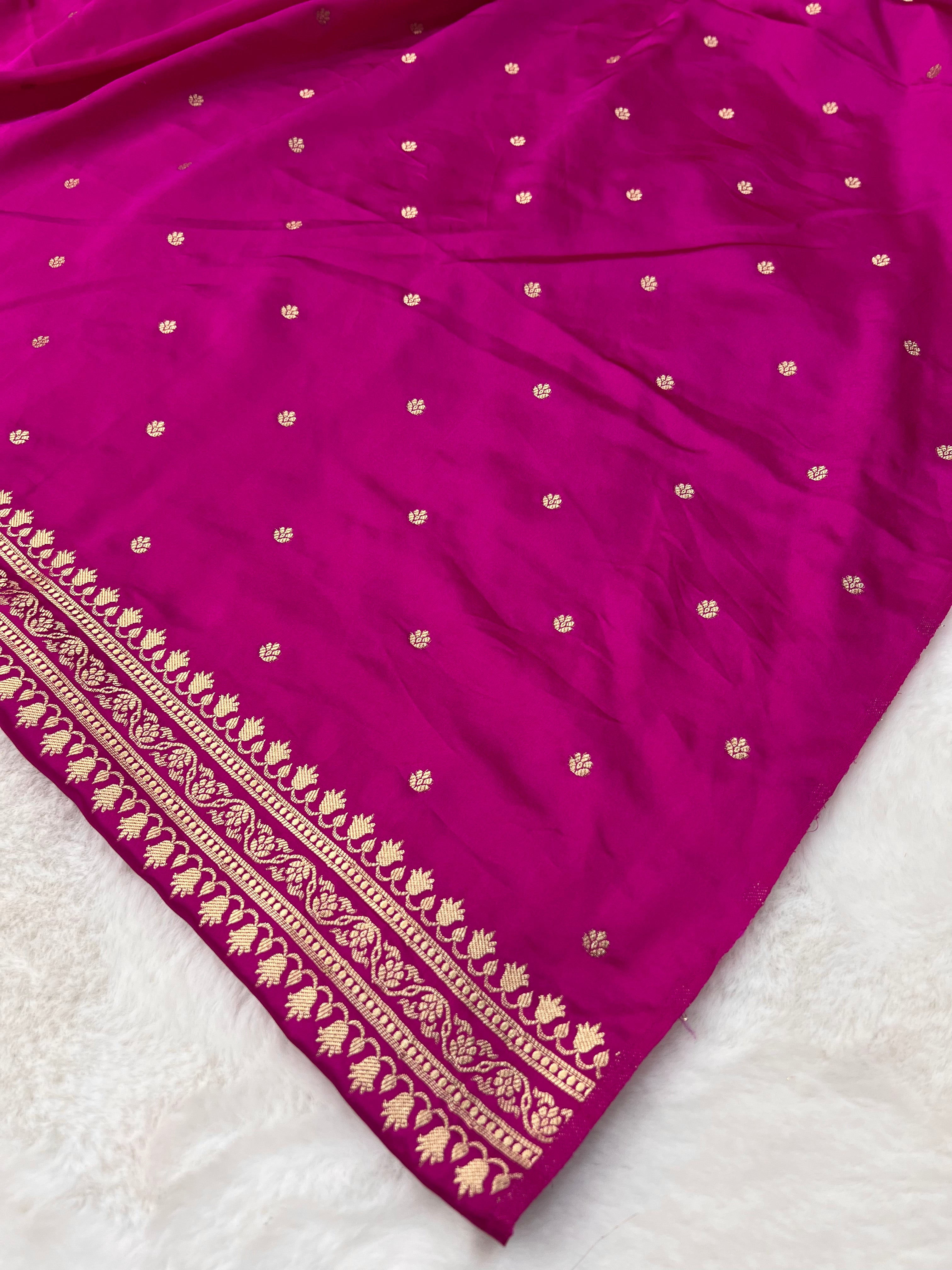 Rani Pink Shades Banarasi Floral Boota Mashru Katan Silk Saree - Niyarah