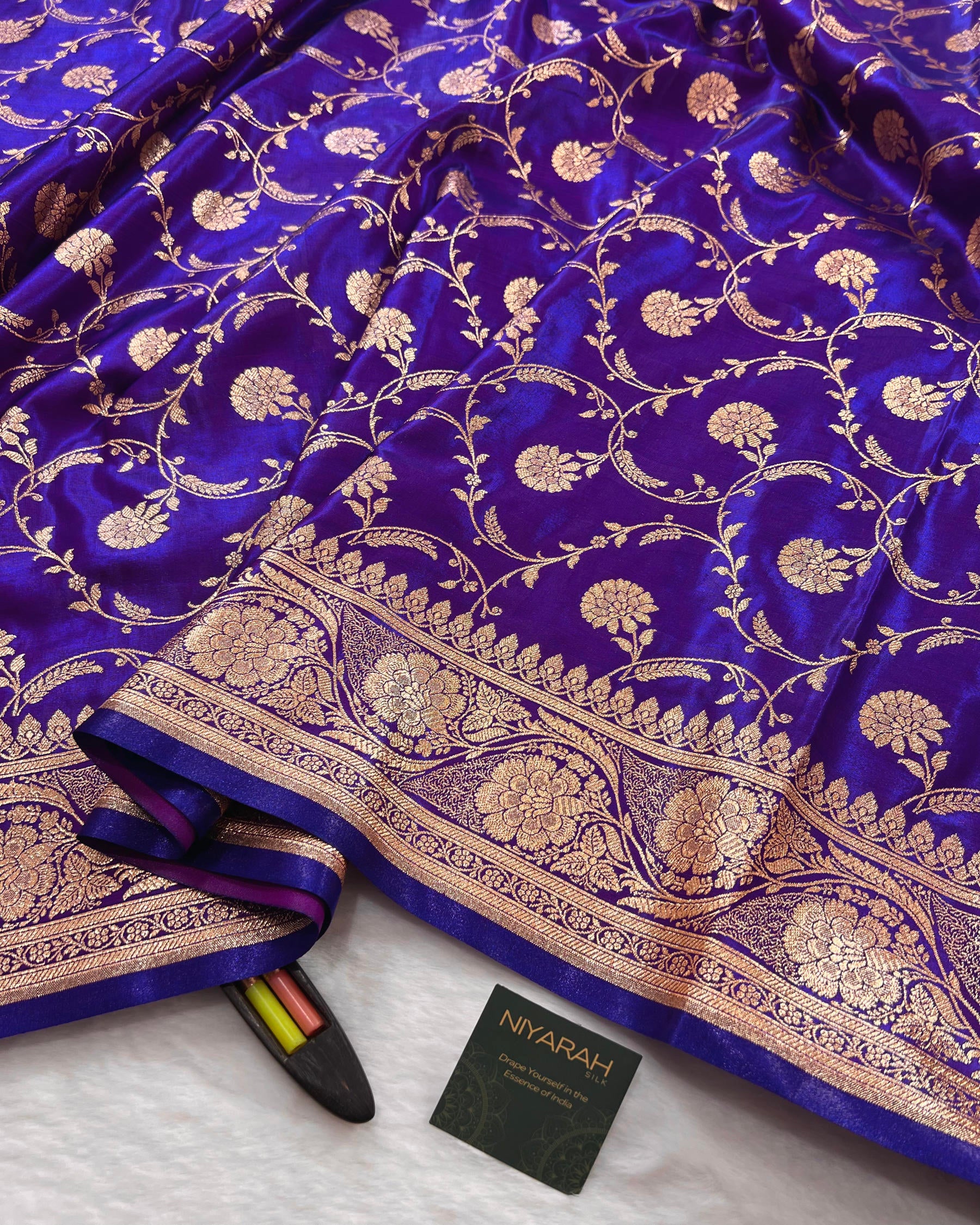 Royal Purple Floral Zaal Mashru Satin Silk Saree - Niyarah