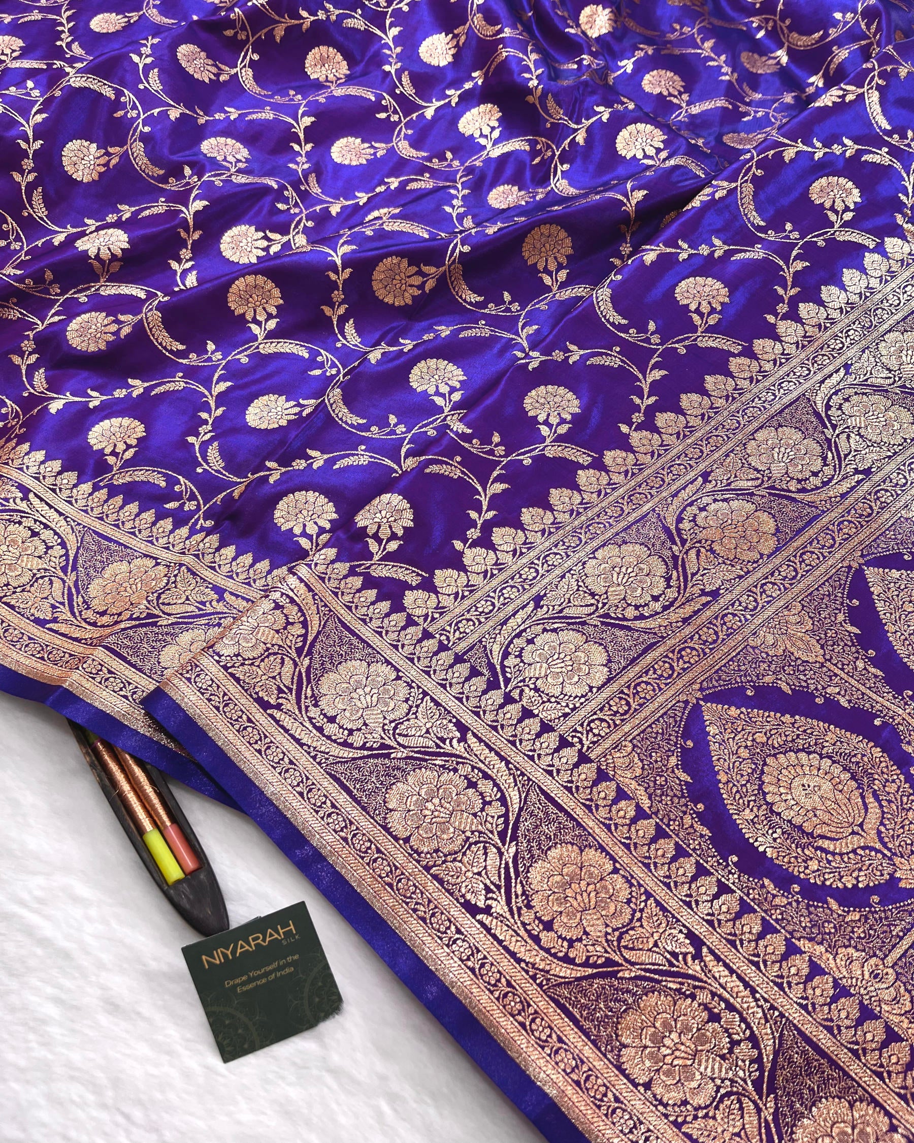 Royal Purple Floral Zaal Mashru Satin Silk Saree - Niyarah