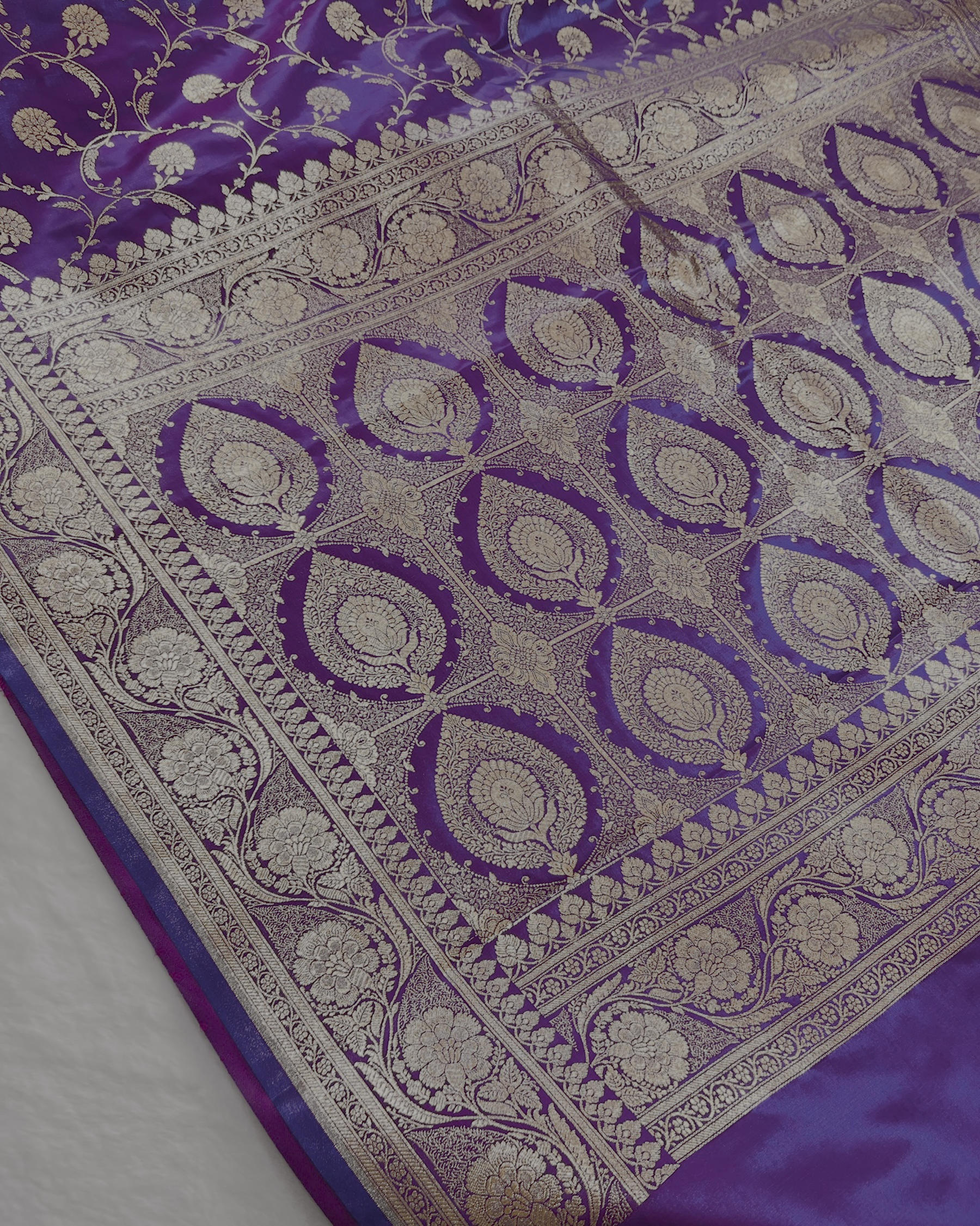 Royal Purple Floral Zaal Mashru Satin Silk Saree - Niyarah
