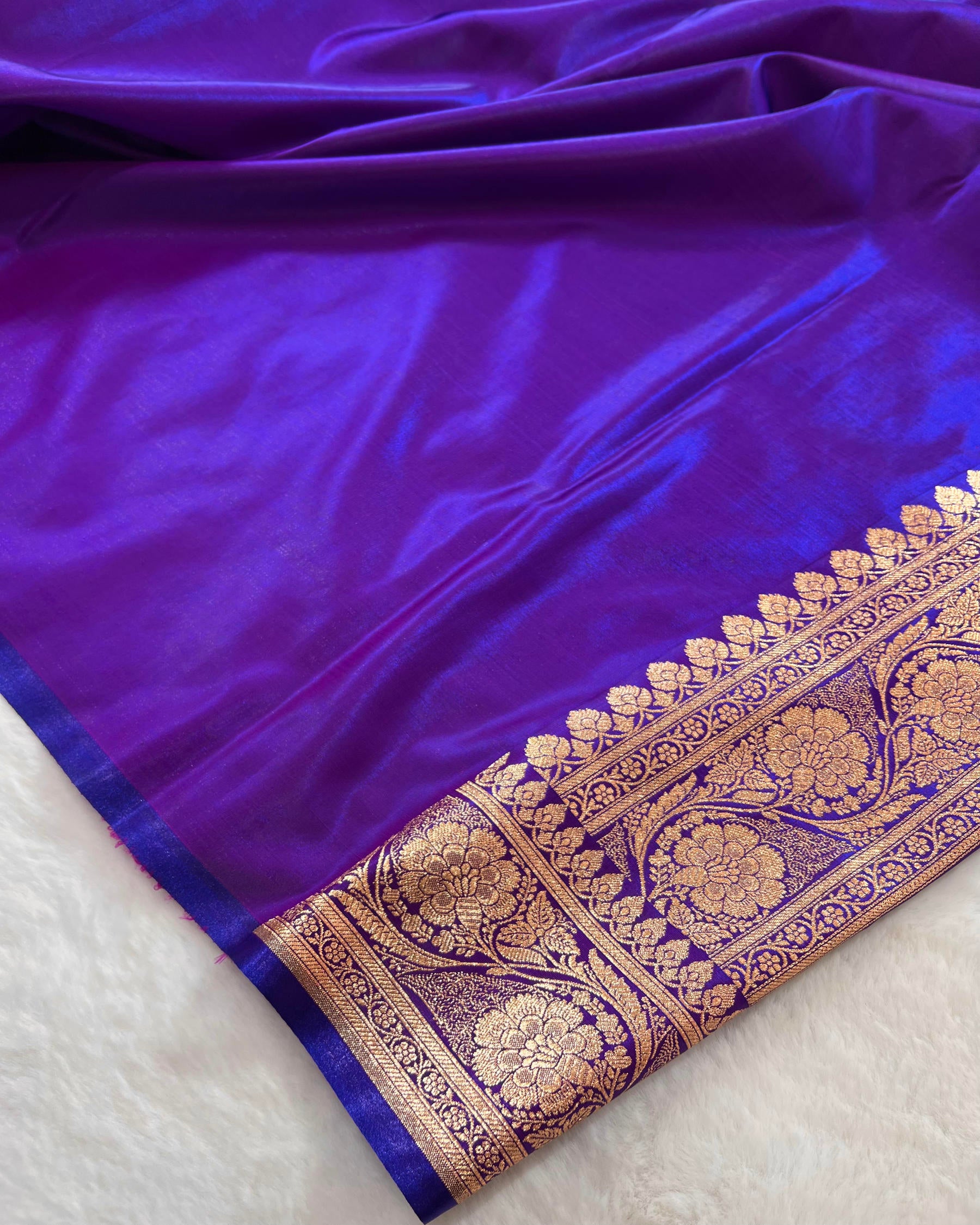 Royal Purple Floral Zaal Mashru Satin Silk Saree - Niyarah