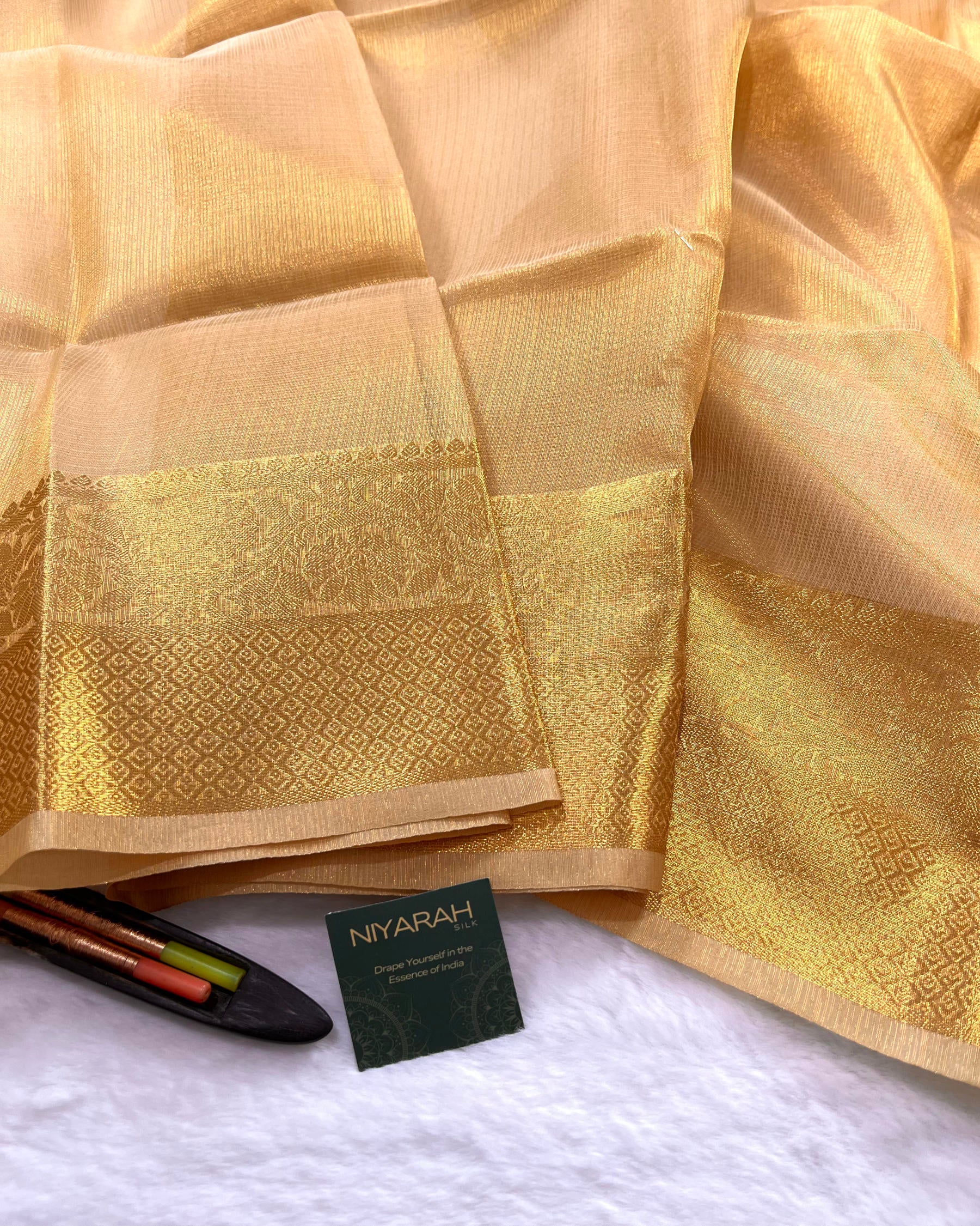 Plain Gold Zari Weaving Banarasi Soft Tissue Saree - Niyarah