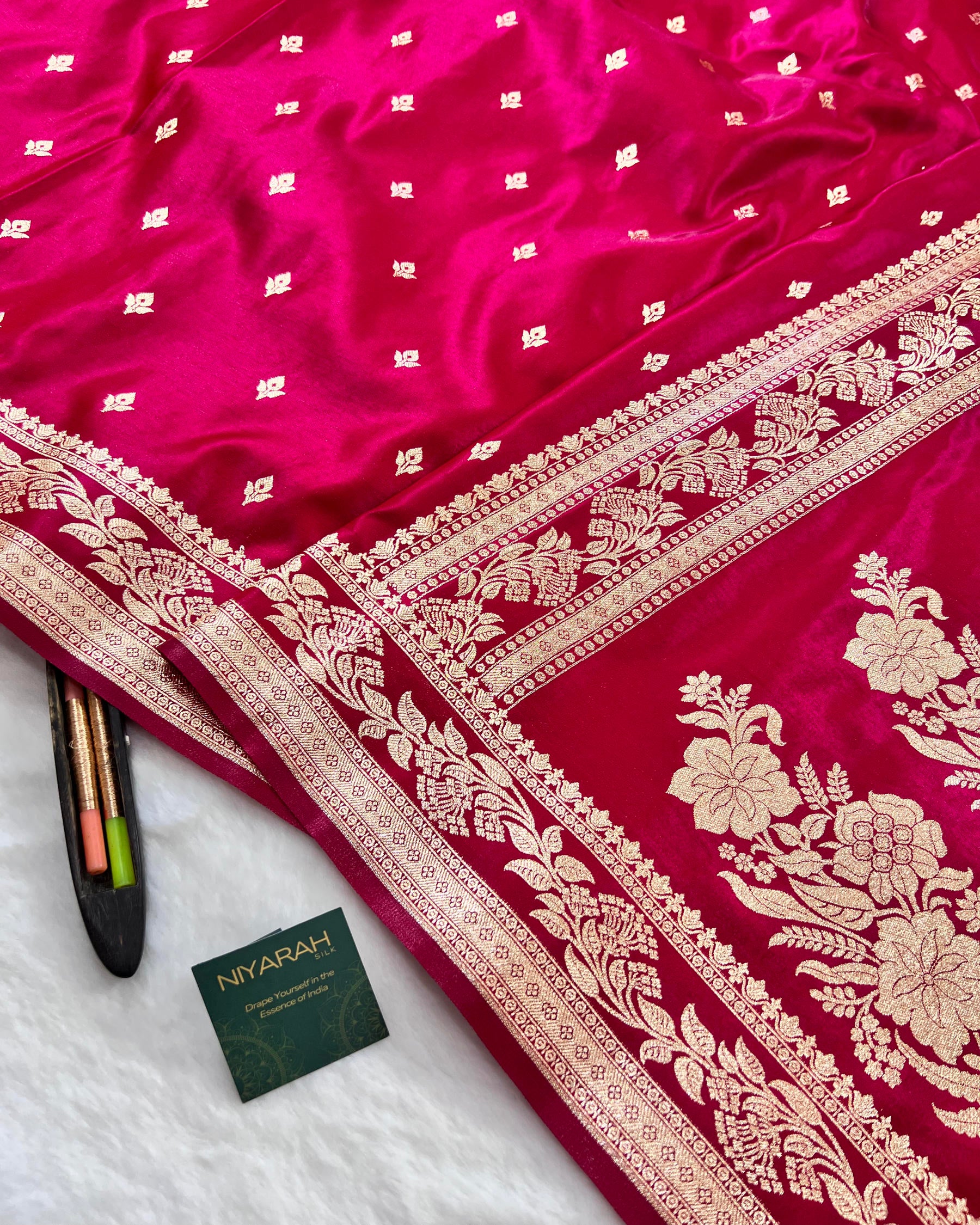 Rani Shades Banarasi Booti Mashru Satin Silk Saree - Niyarah