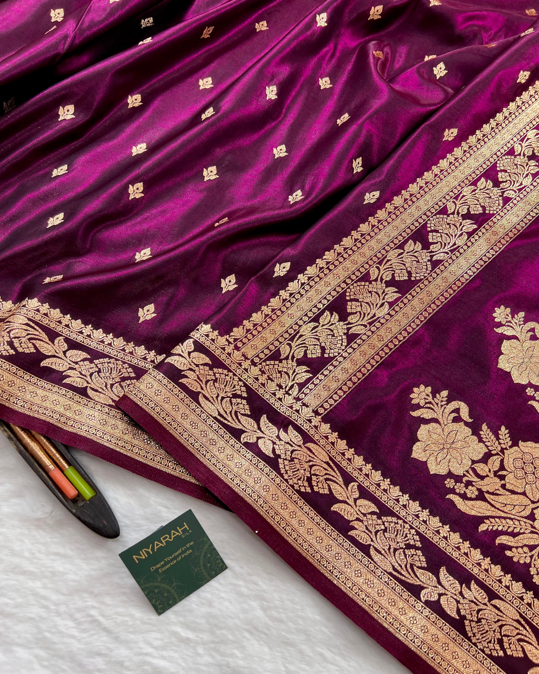 Wine Shades Banarasi Booti Mashru Satin Silk Saree - Niyarah