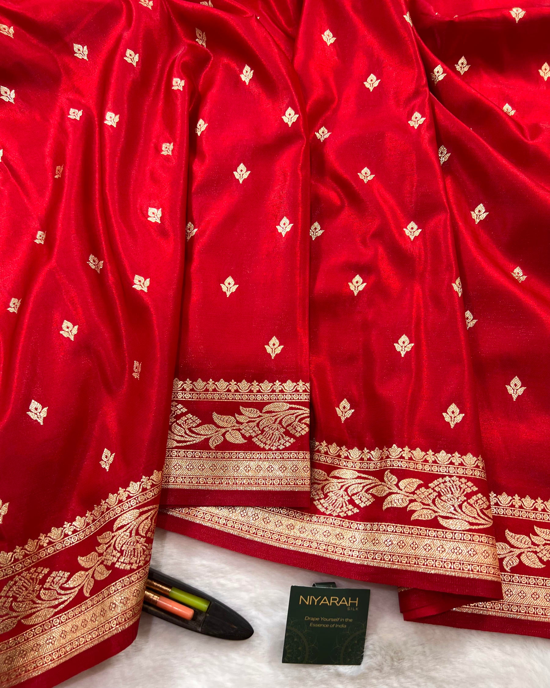 Red Banarasi Booti Mashru Satin Silk Saree - Niyarah