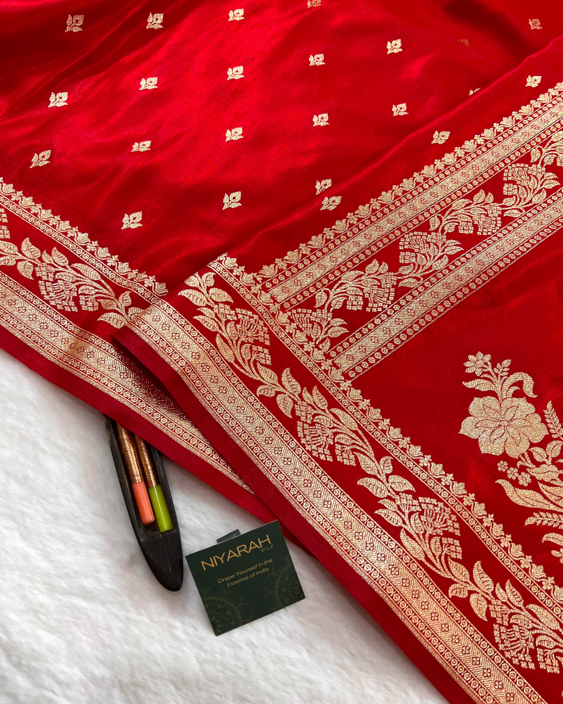Red Banarasi Booti Mashru Satin Silk Saree - Niyarah