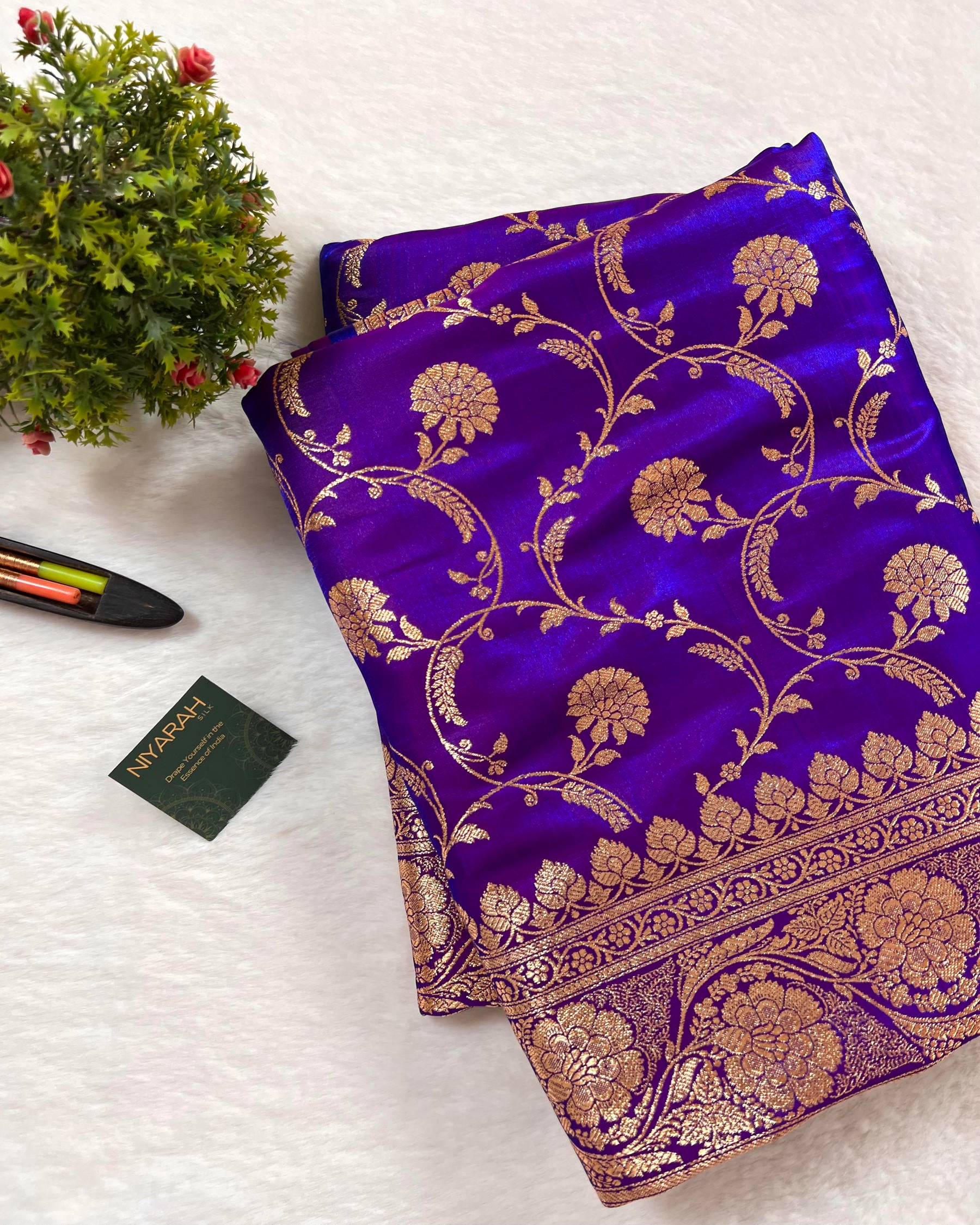 Royal Purple Floral Zaal Mashru Satin Silk Saree - Niyarah