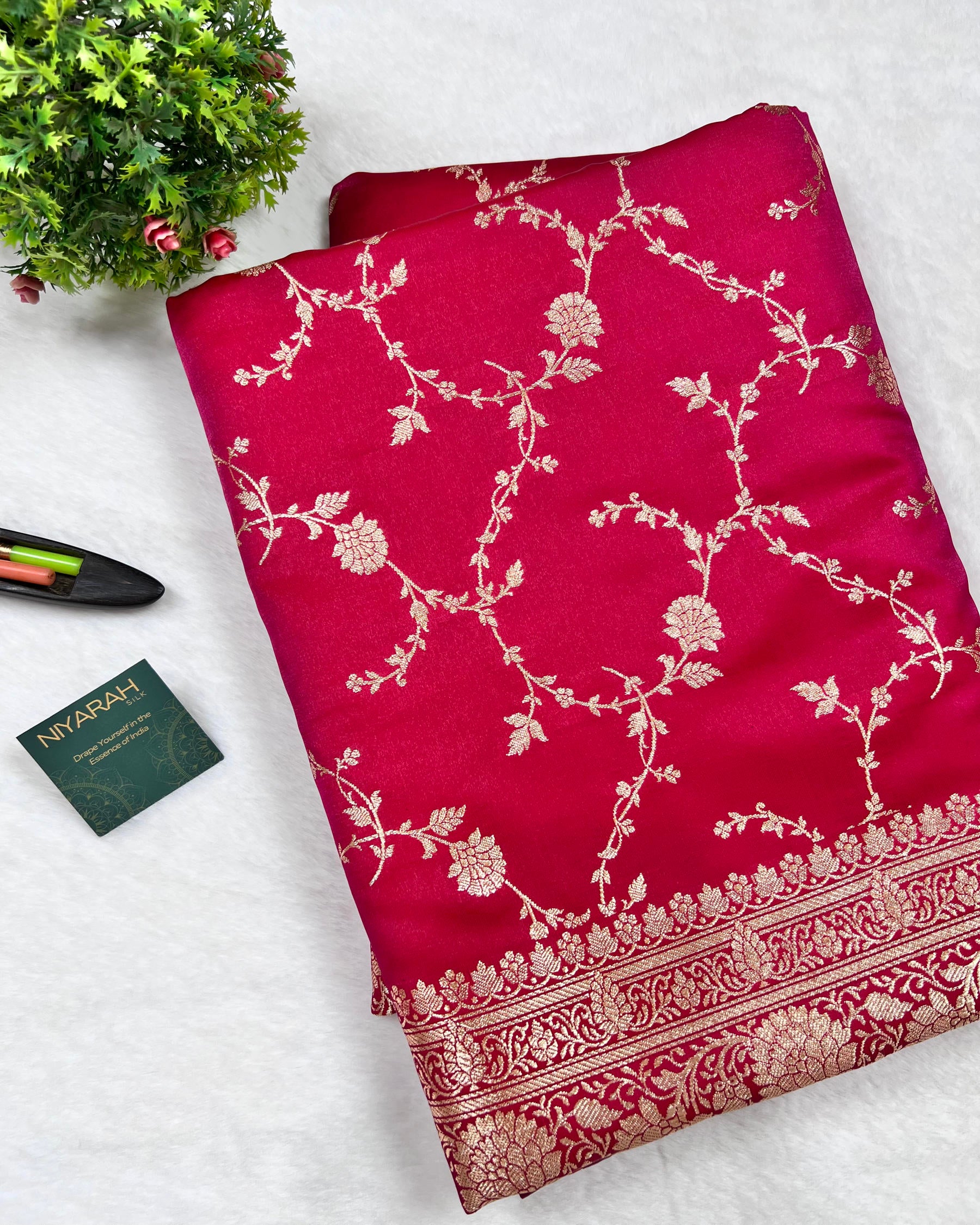 Rani Pink Shades Floral Zaal Mashru Satin Silk Saree - Niyarah