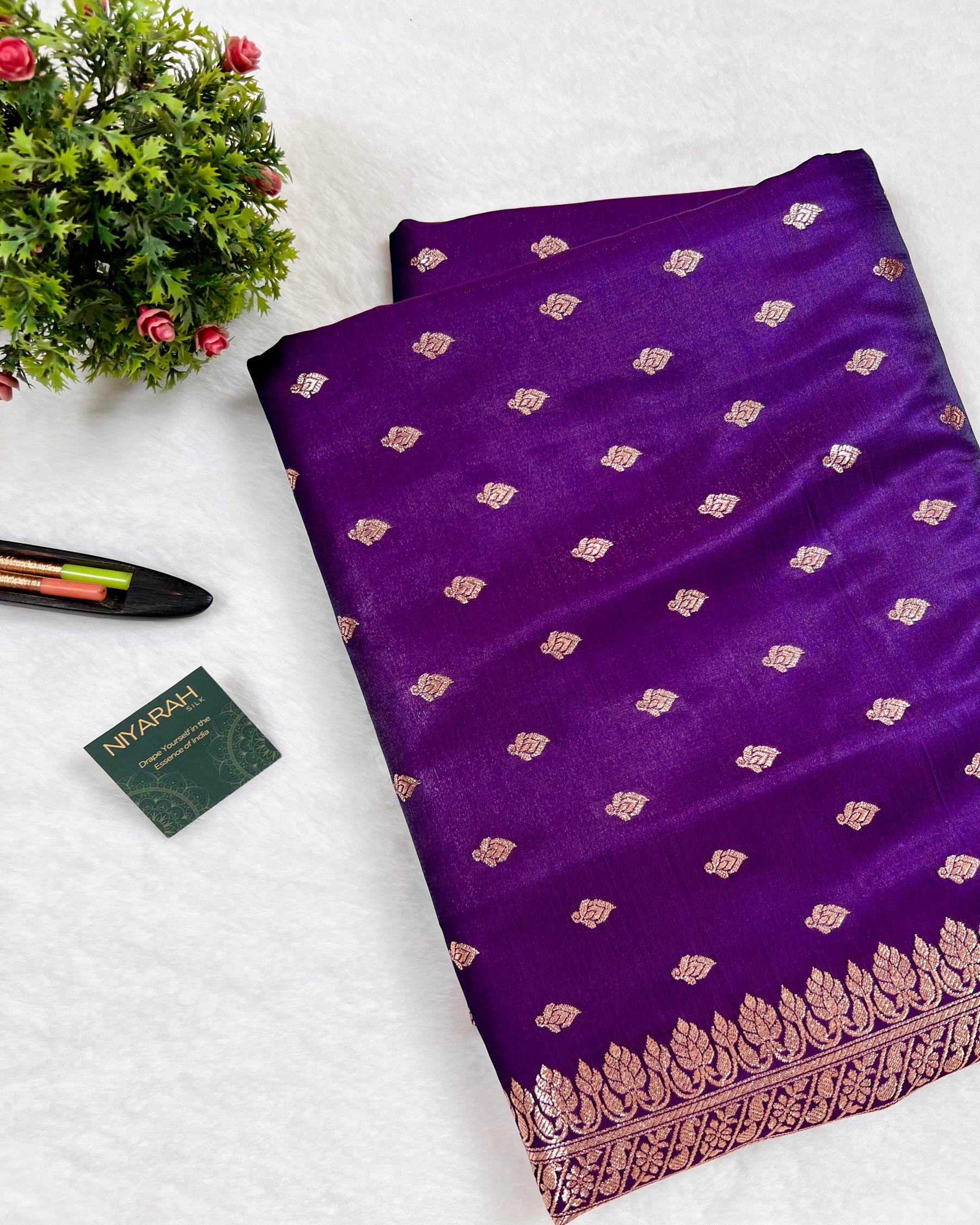 Purple Shades Banarasi Booti Mashru Satin Silk Saree - Niyarah