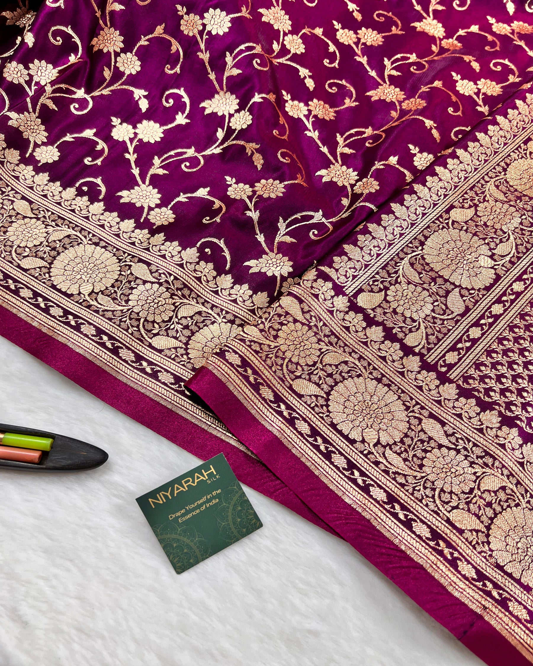 Wine Shades Floral Zaal Mashru Satin Silk Saree - Niyarah