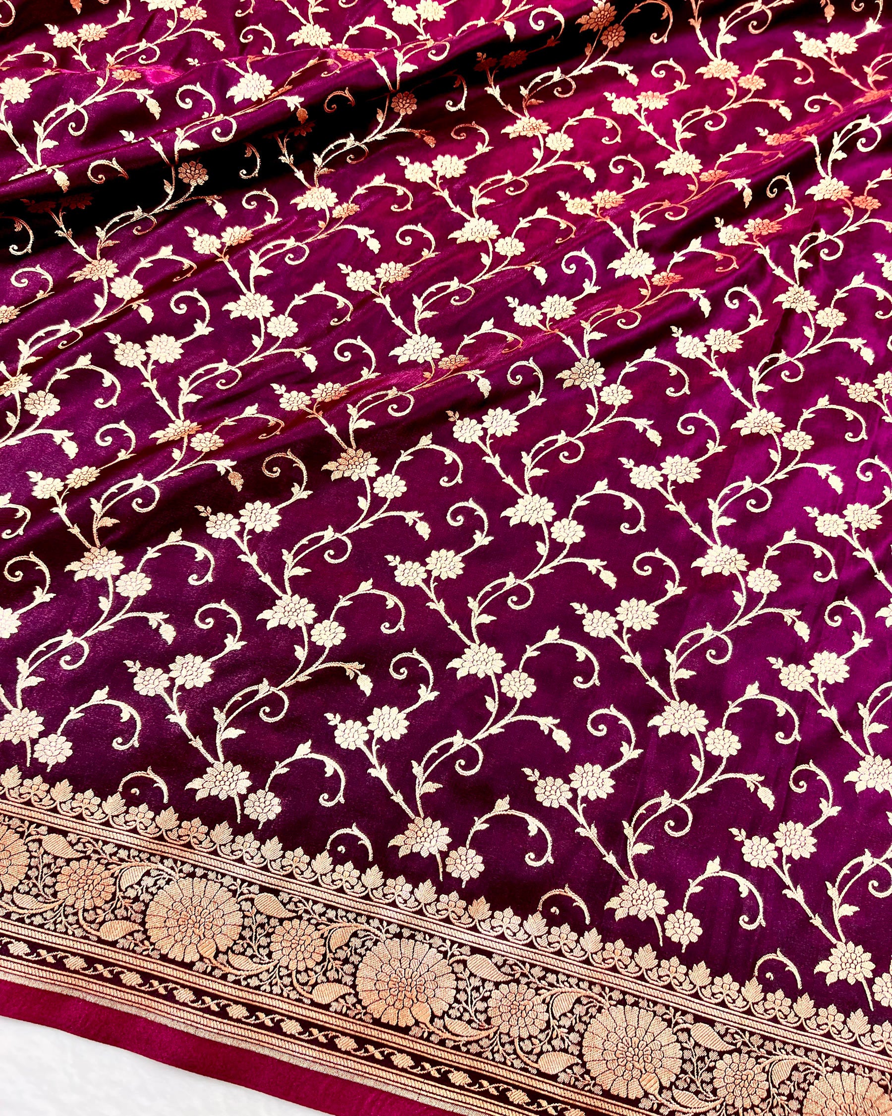 Wine Shades Floral Zaal Mashru Satin Silk Saree - Niyarah