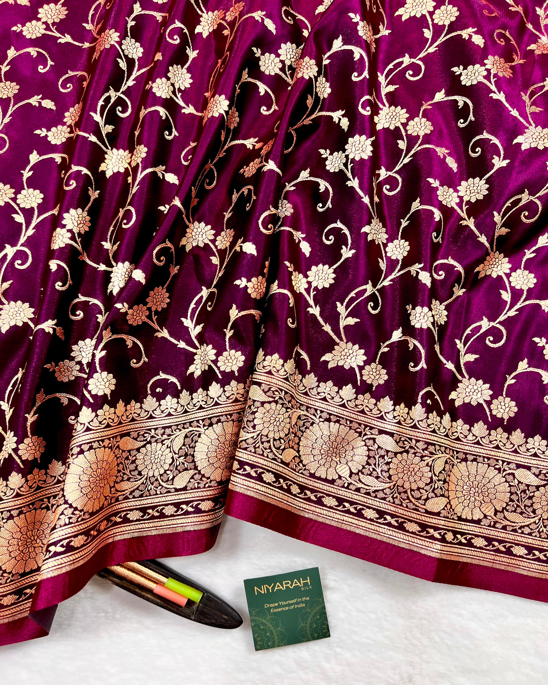Wine Shades Floral Zaal Mashru Satin Silk Saree - Niyarah