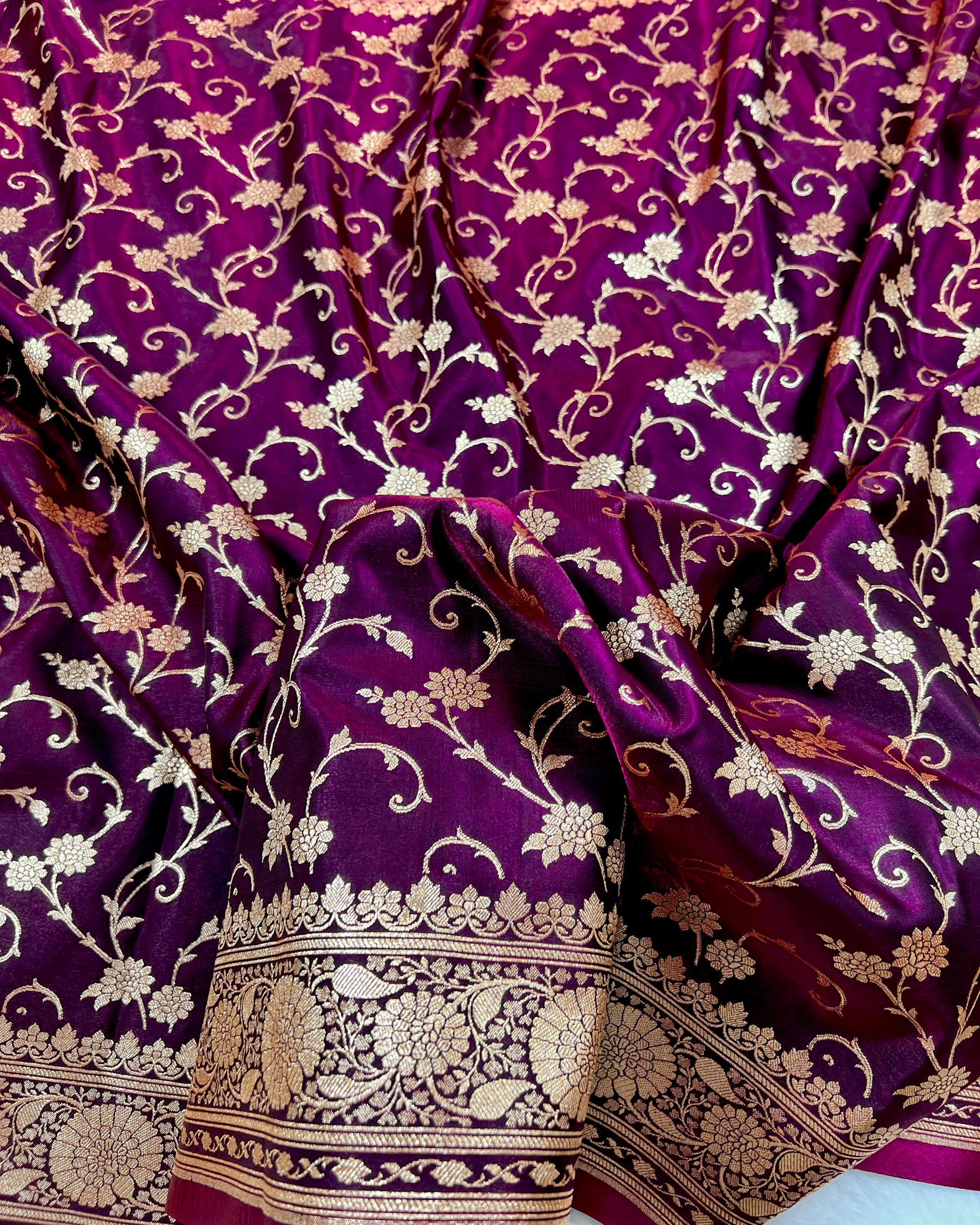 Wine Shades Floral Zaal Mashru Satin Silk Saree - Niyarah