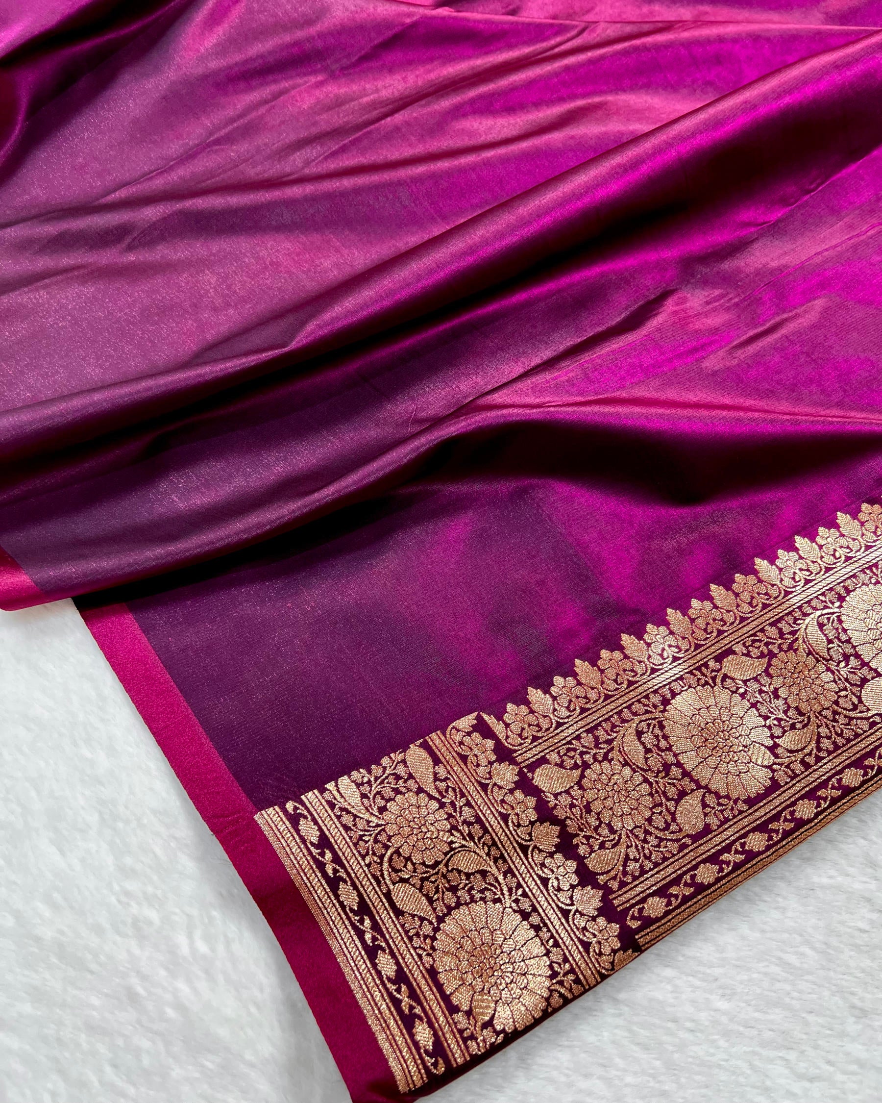Wine Shades Floral Zaal Mashru Satin Silk Saree - Niyarah