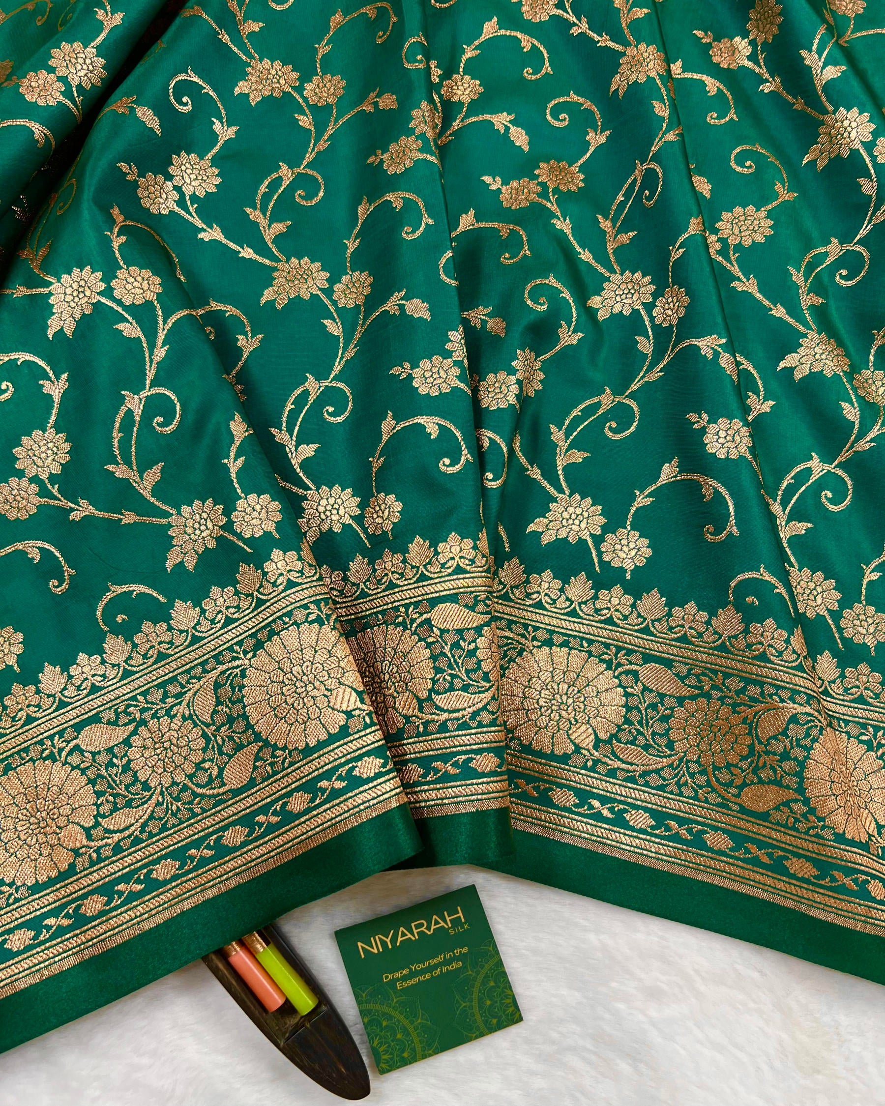 Teal Shades Floral Zaal Mashru Satin Silk Saree - Niyarah