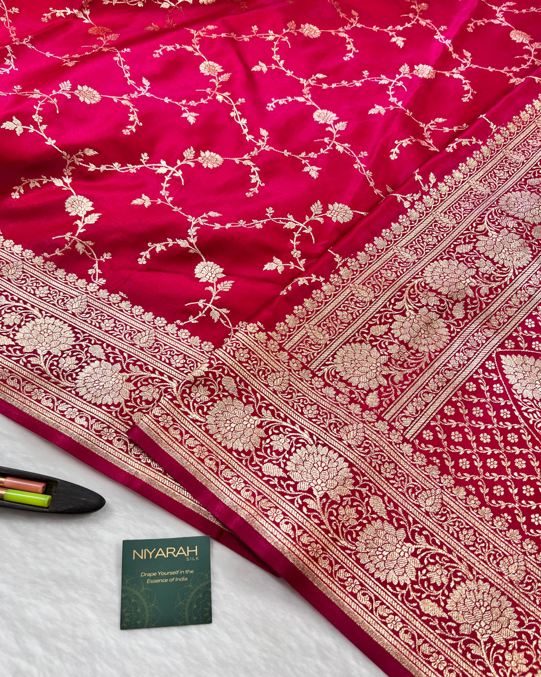 Rani Pink Shades Floral Zaal Mashru Satin Silk Saree - Niyarah