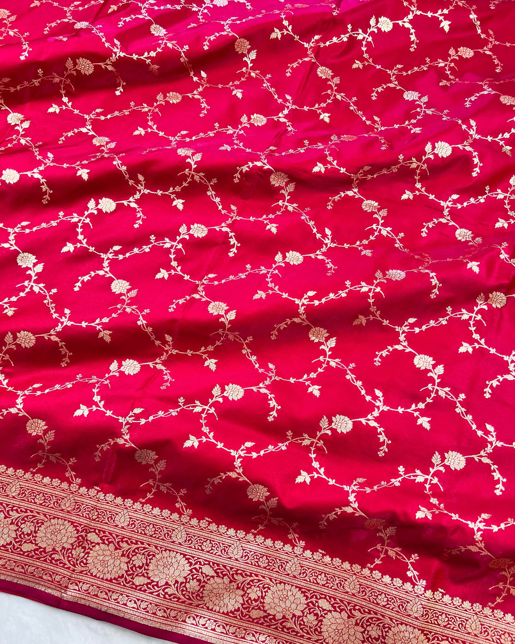 Rani Pink Shades Floral Zaal Mashru Satin Silk Saree - Niyarah