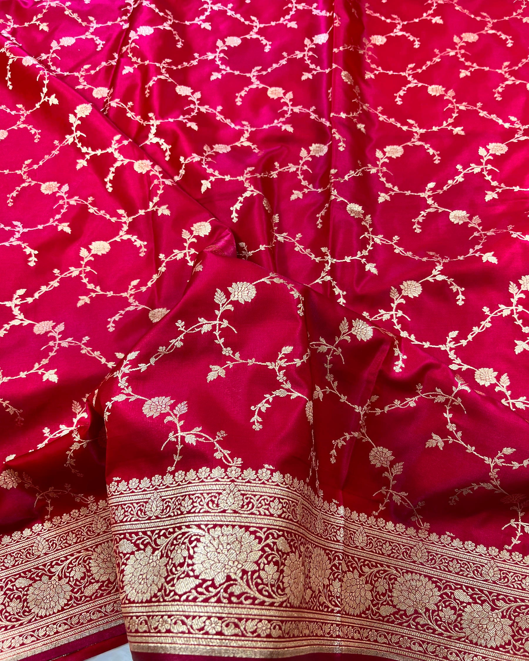 Rani Pink Shades Floral Zaal Mashru Satin Silk Saree - Niyarah