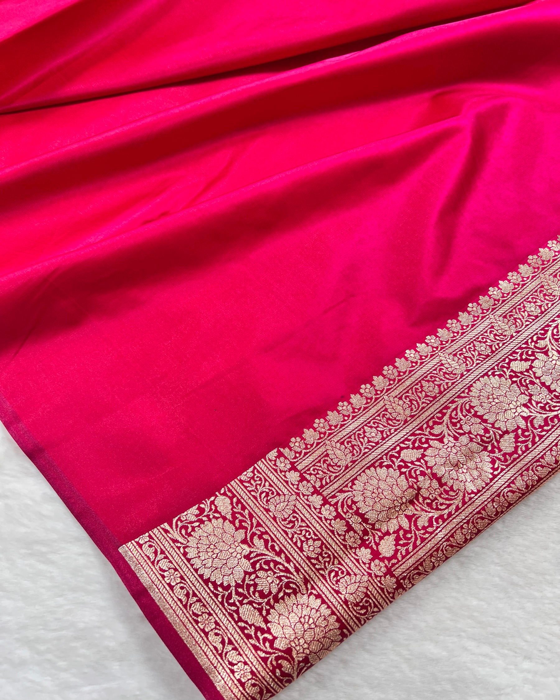 Rani Pink Shades Floral Zaal Mashru Satin Silk Saree - Niyarah