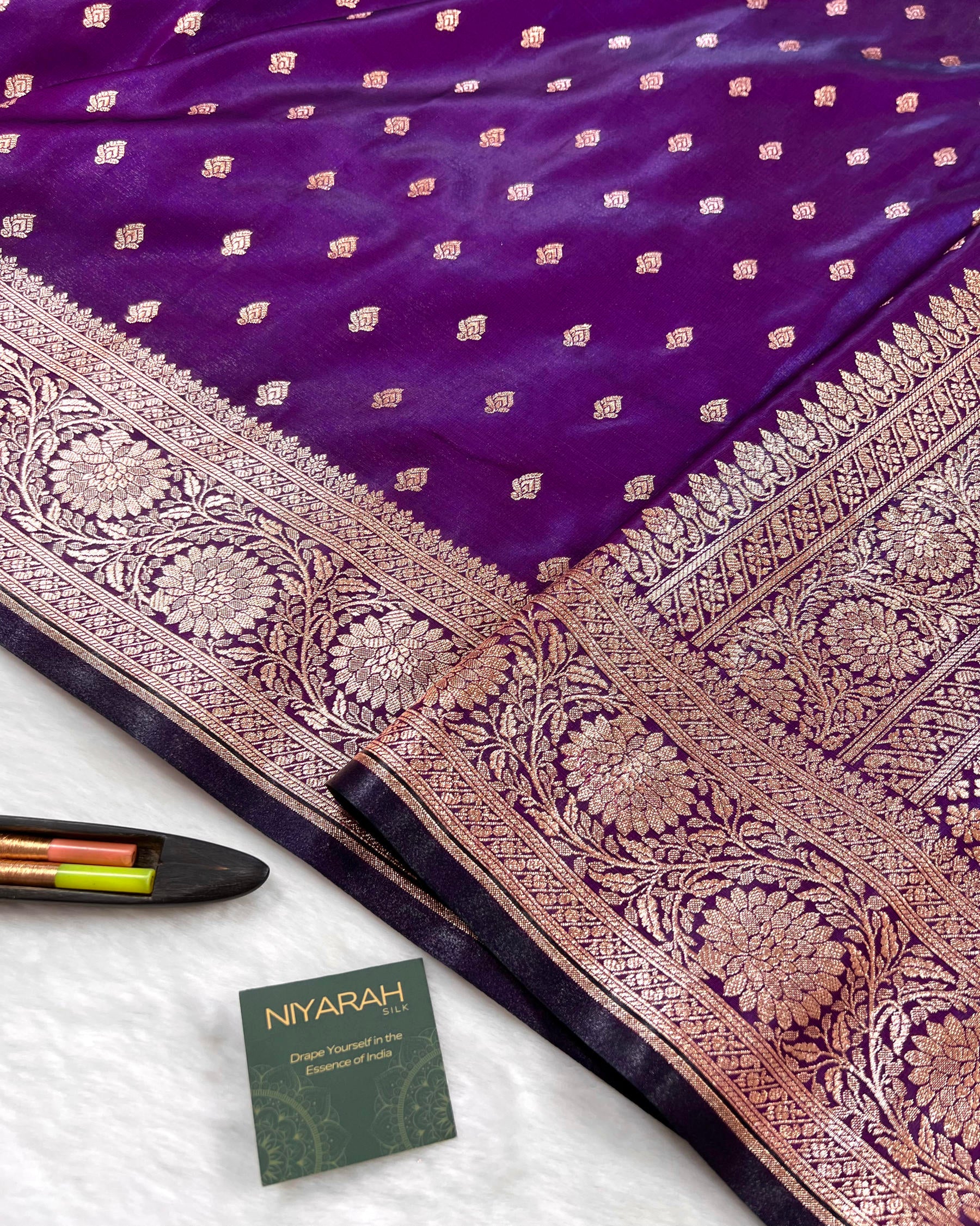 Purple Shades Banarasi Booti Mashru Satin Silk Saree - Niyarah