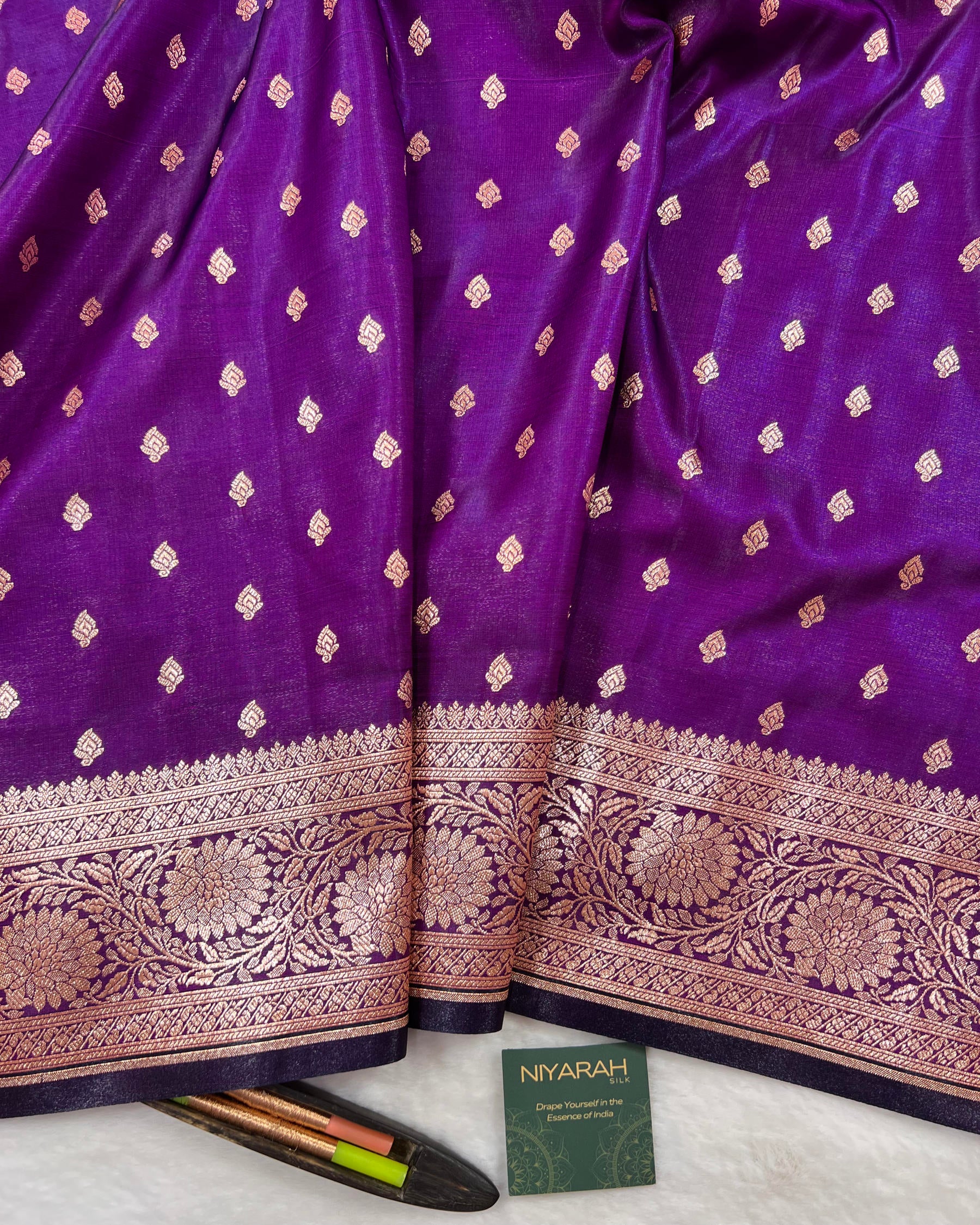 Purple Shades Banarasi Booti Mashru Satin Silk Saree - Niyarah