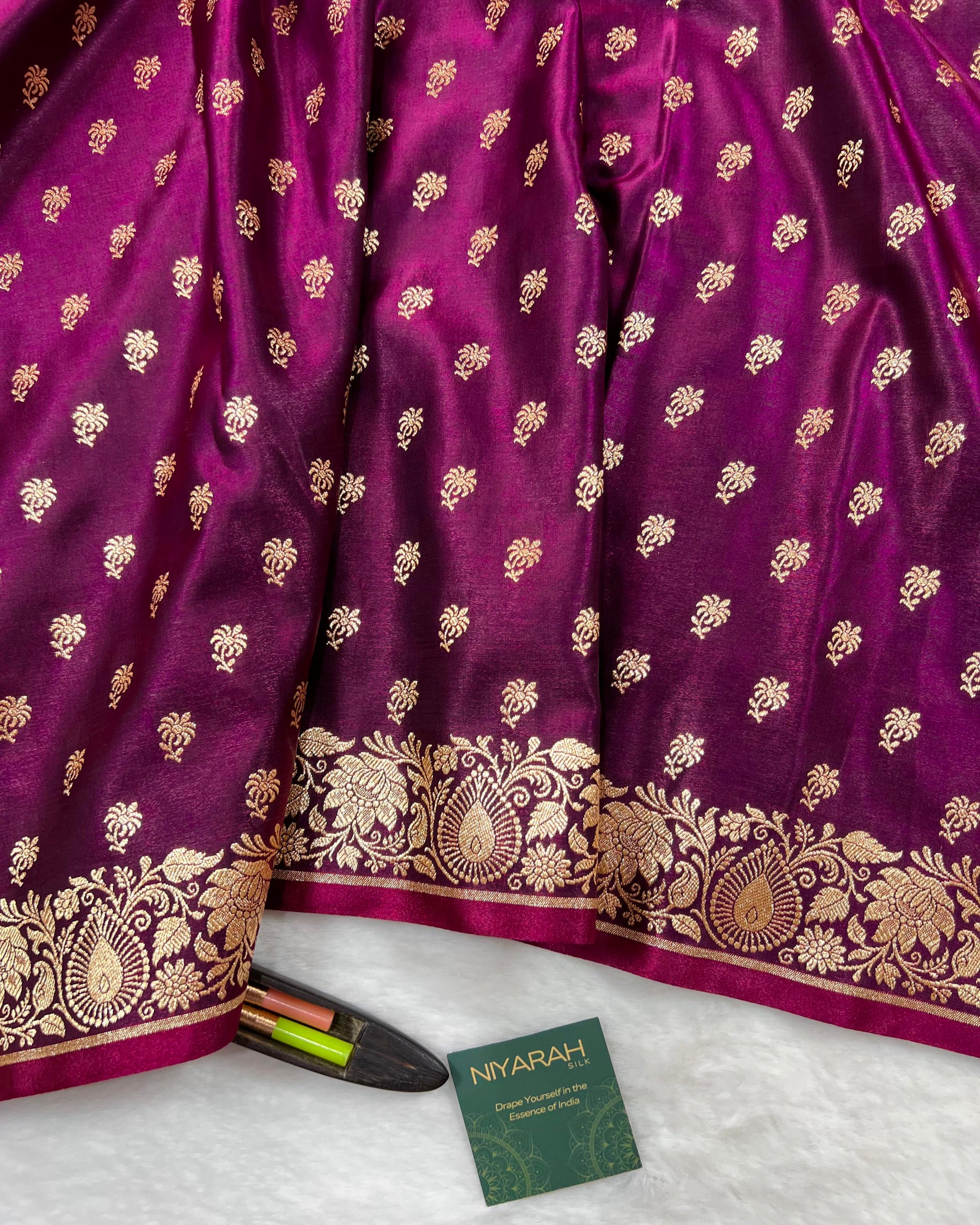 Soft Wine Shades Banarasi Booti Mashru Satin Silk Saree - Niyarah