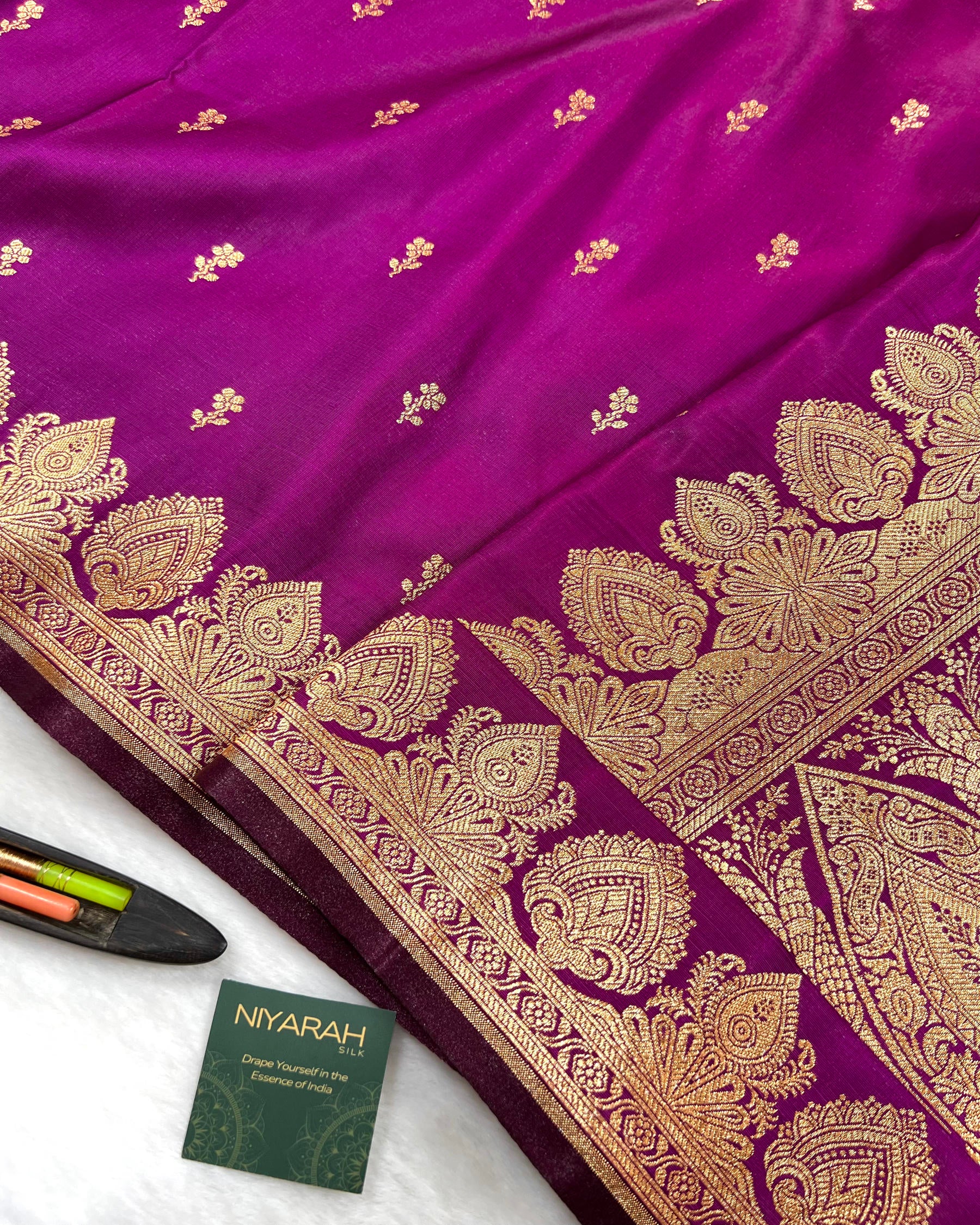 Purple Banarasi Floral Booti Satin Silk Saree - Niyarah