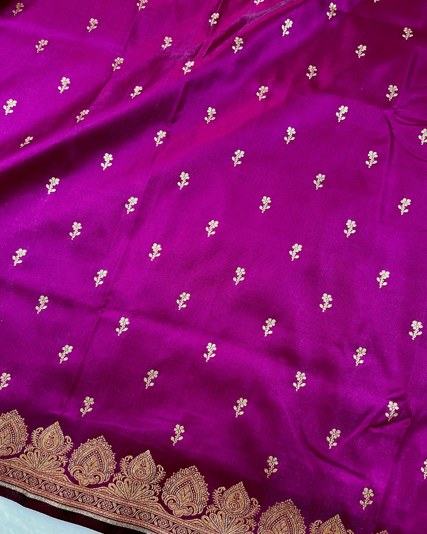 Purple Banarasi Floral Booti Satin Silk Saree - Niyarah