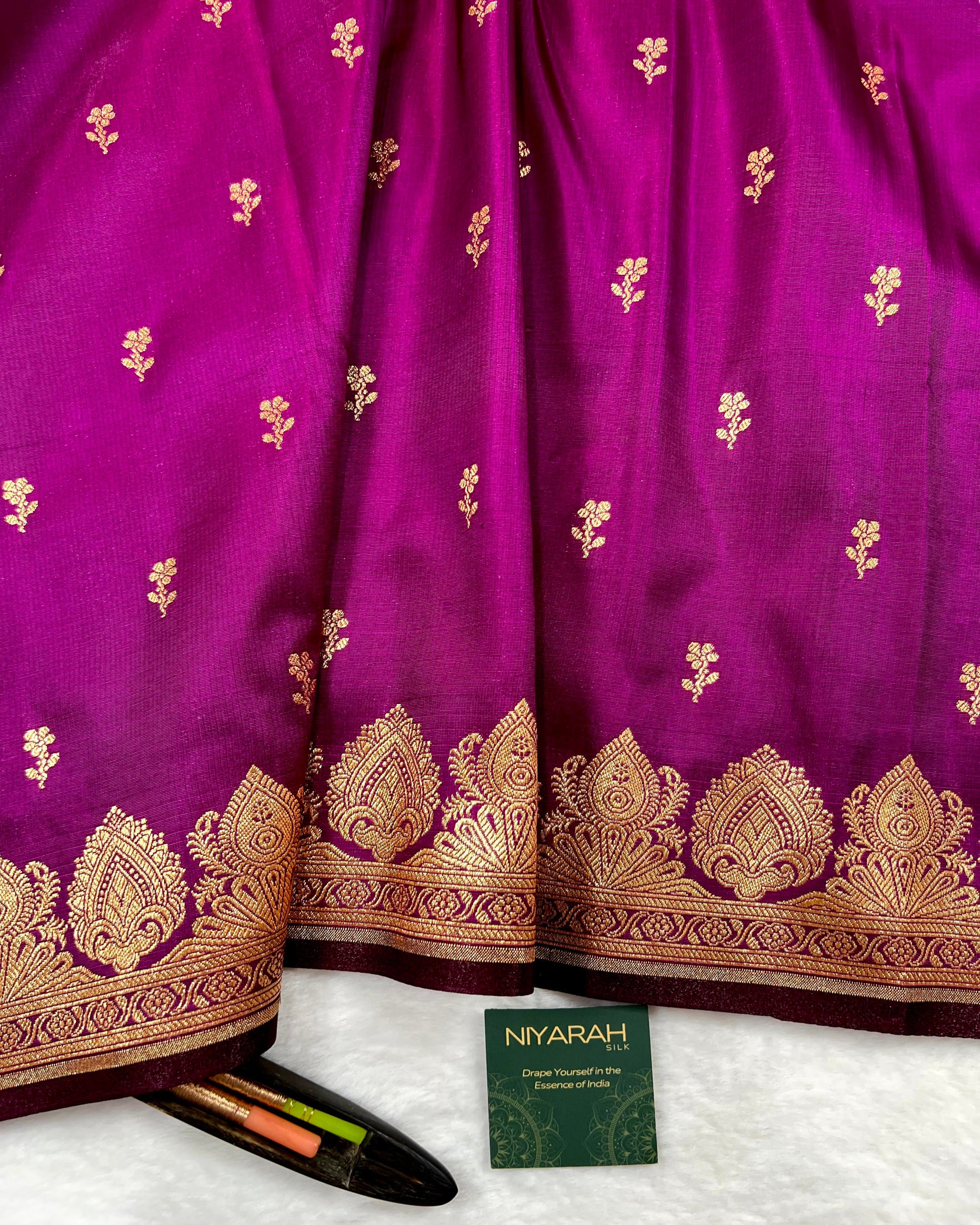 Purple Banarasi Floral Booti Satin Silk Saree - Niyarah