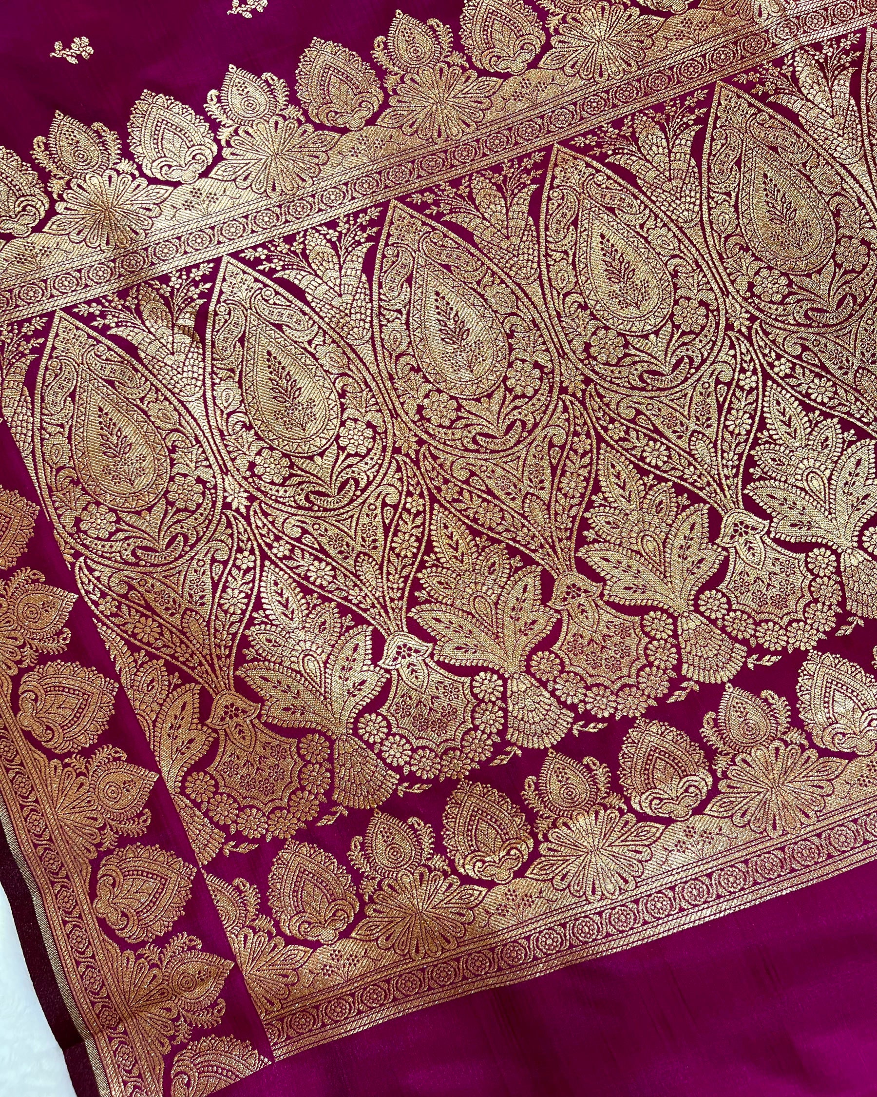 Purple Banarasi Floral Booti Satin Silk Saree - Niyarah
